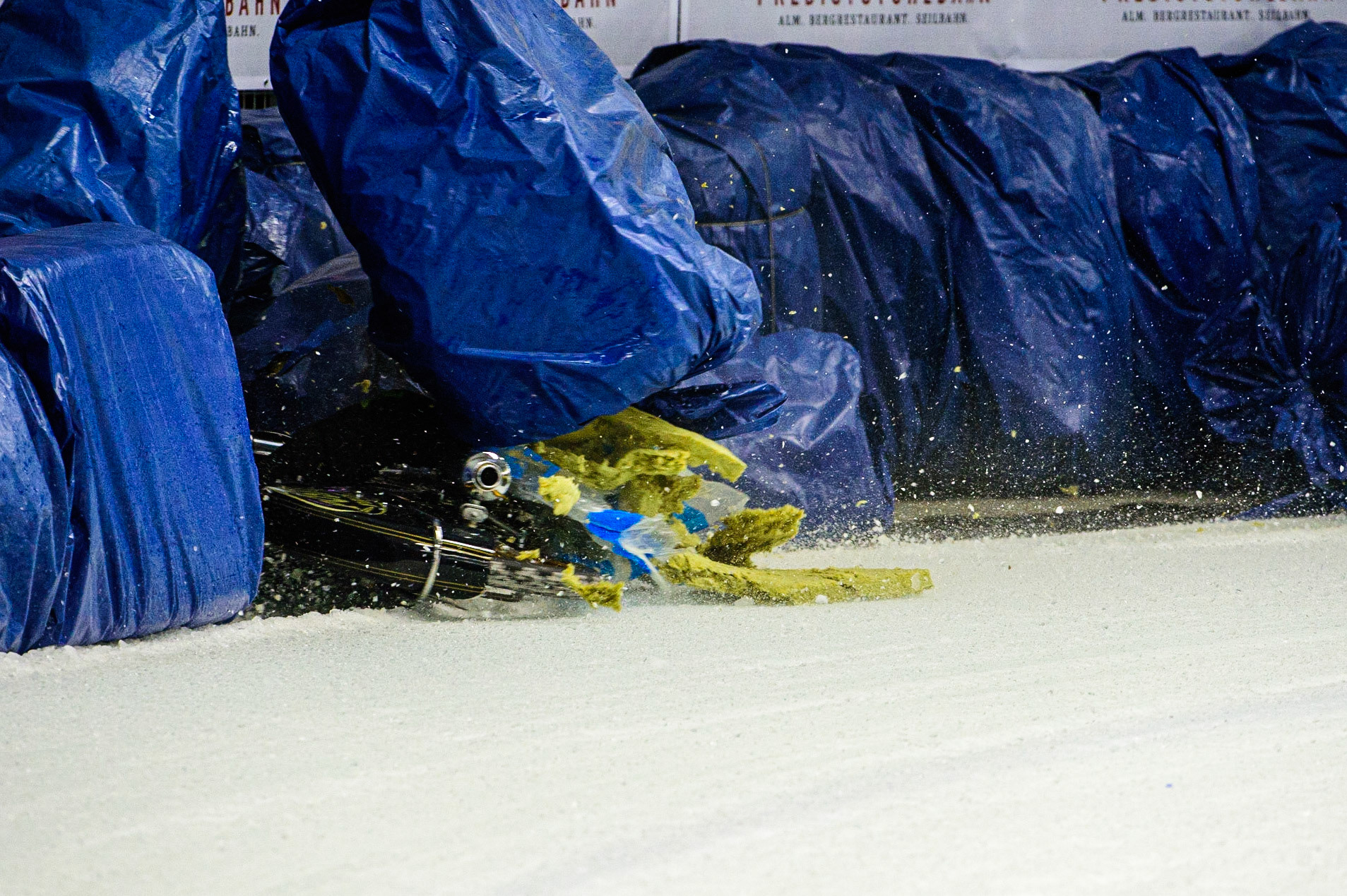 Per-Olof Serenius hits the bales during the Race of Legends at the Max-Aicher-Arena, Inzell on Friday 17th March 2023. (Photo: Ian Charles | MI News)
