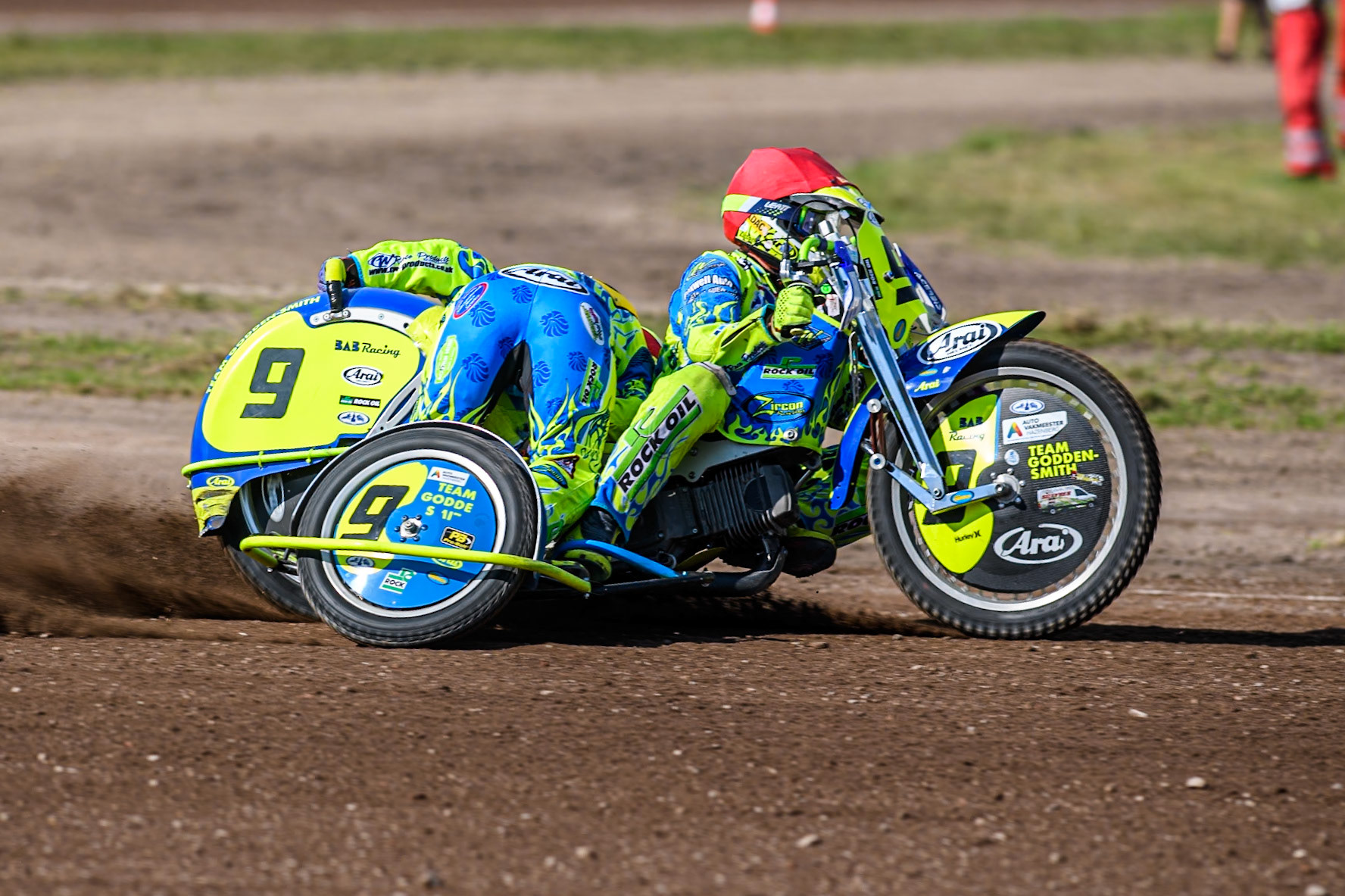 Mitch Goddard &amp; Paul Smith (9) of Great Britain in action in the Sidecar Support Class during the FIM Long Track World Championship Final 5 at the Speed Centre Roden, Roden, Netherlands on Sunday 22nd September 2024. (Photo: Ian Charles | MI News)