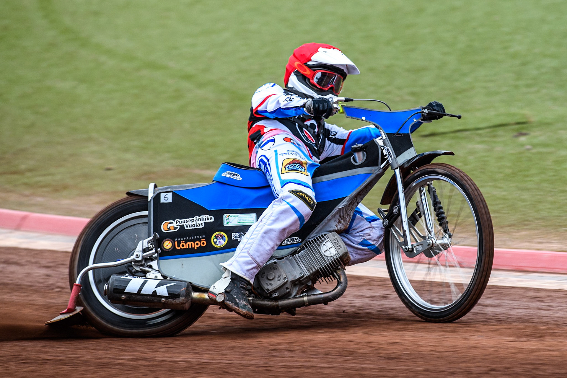 Belle Vue Aces' guest Antti Vuolas  in action during the Rowe Motor Oil Premiership match between Belle Vue Aces and Oxford Spires at the National Speedway Stadium, Manchester on Monday 22nd July 2024. (Photo: Ian Charles | MI News)