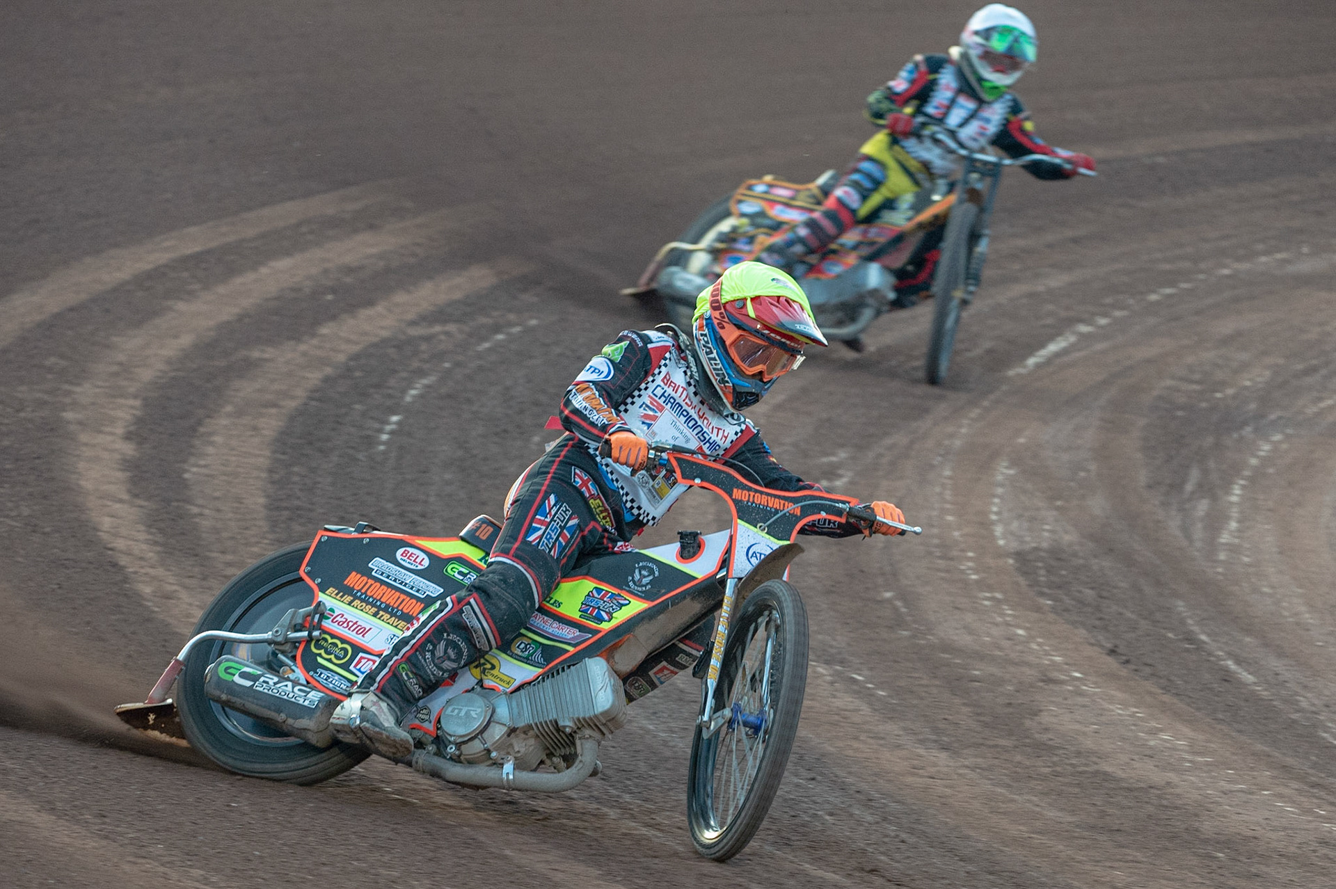 Photo: Ian Charles

Jordan Palin (Yellow) leads Joe Thompson (White)

Summer Speed Saturday & British Youth Speedway Championship Round 5, National Speedway Stadium, Manchester, Saturday 22 June 2019