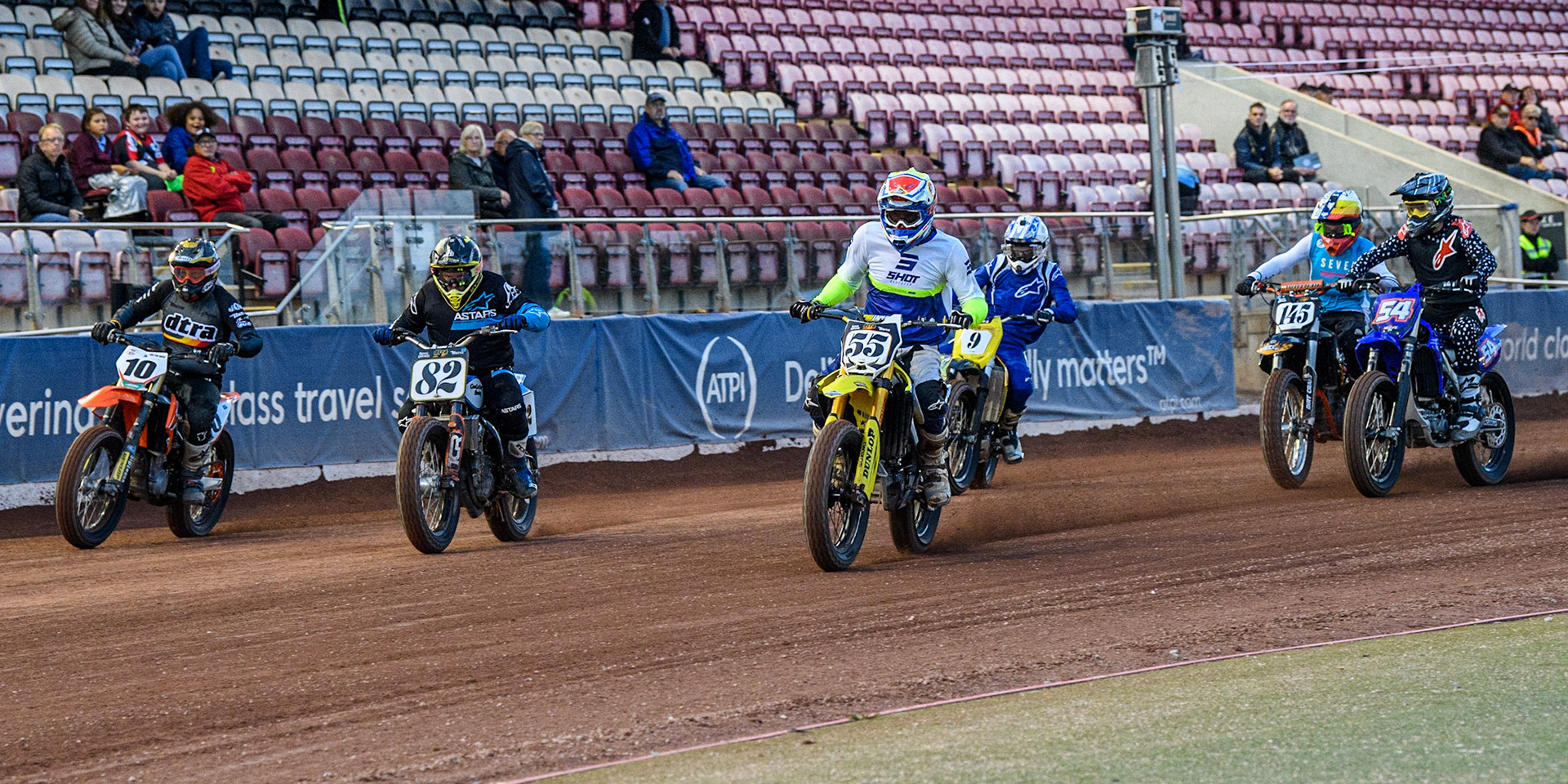 The start of the second Flat Track Demonstration Heat during the Sports Insure Premiership match between Belle Vue Aces and Wolverhampton Wolves at the National Speedway Stadium, Manchester on Monday 3rd July 2023. (Photo: Ian Charles | MI News)
