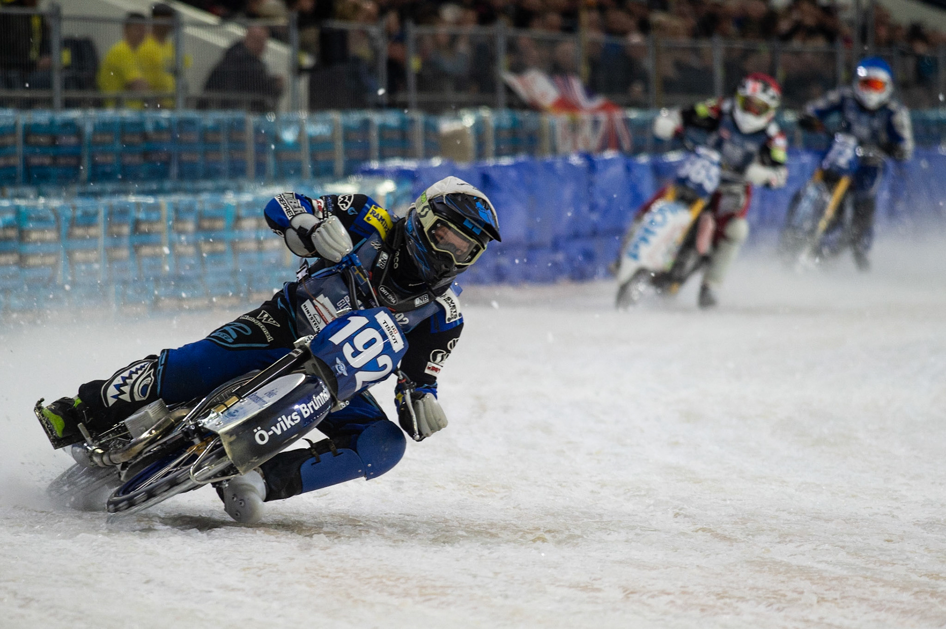 Photo: Ian Charles

Niclas Svensson (192) leads Charly Ebner (665) and Tomi Tani (72) 

FIM Ice Speedway Gladiators World Championship, Event 5.2, Ice Rink Thialf, Heerenveen, Netherlands Sunday  31  March  2019
