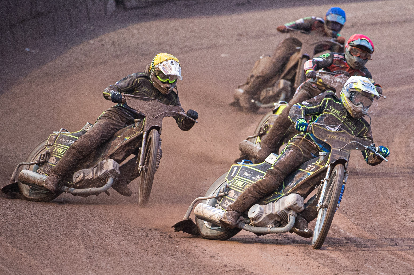 Photo by Ian Charles

Chris Harris (White) leads Danny King  (Yellow) Kenneth Bjerre  (Red) and Dimitri Bergé  (Blue)


Belle Vue Aces v Ipswich Witches, British Speedway Premiership, Belle Vue National Speedway Stadium, Manchester, Monday 8  July  2019