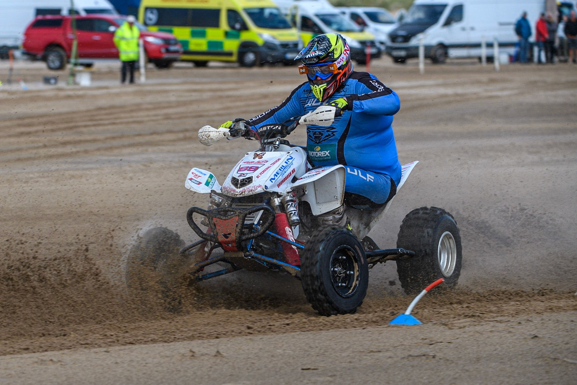 Davey Nixon (99) in action  during the Fylde ACU British Sand Racing Masters Championship at  St Annes on Sea, Lancashire on Sunday 30th July 2023. (Photo: Ian Charles | MI News)