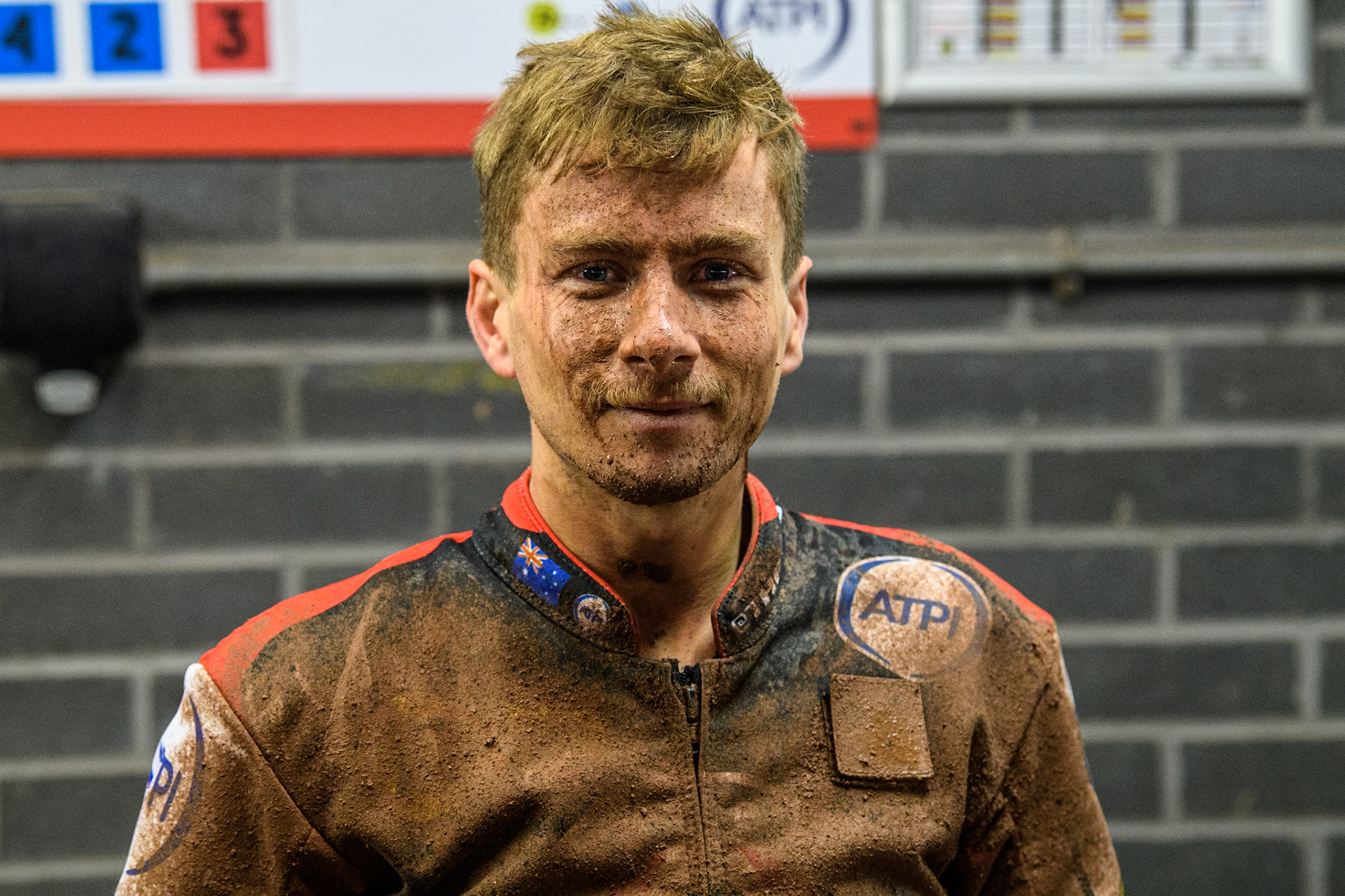 Ben Cook of Belle Vue Aces after his heat without goggles during the Rowe Motor Oil Premiership match between Belle Vue Aces and Leicester Lions at the National Speedway Stadium, Manchester on Saturday 6th April 2024. (Photo: Ian Charles | MI News)