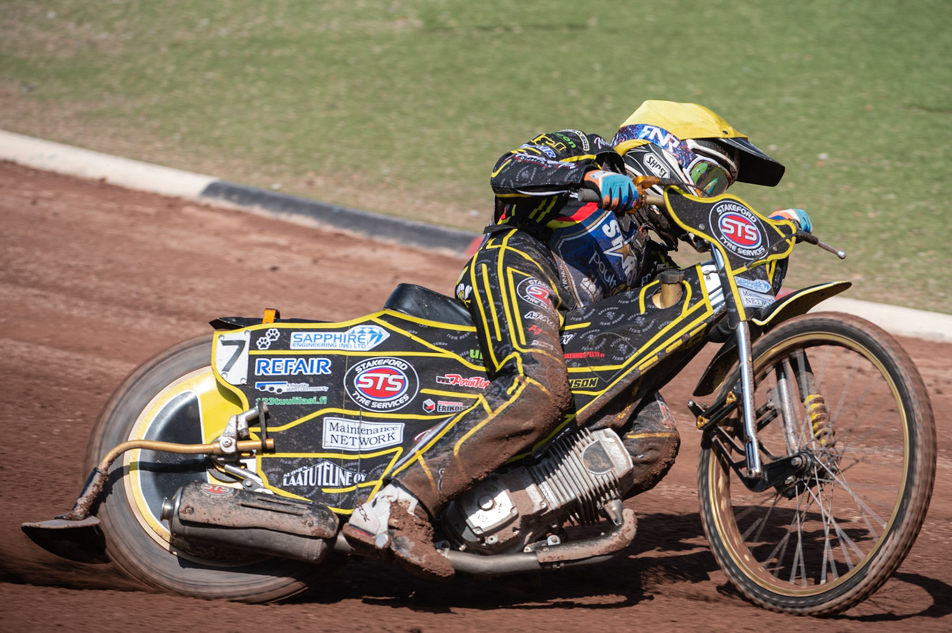 Photo: Ian Charles

Tero Aarnio in action 

Belle Vue Aces v Kings Lynn Stars, British Speedway Premiership, Belle Vue National Speedway Stadium, Manchester, Monday 26  August  2019