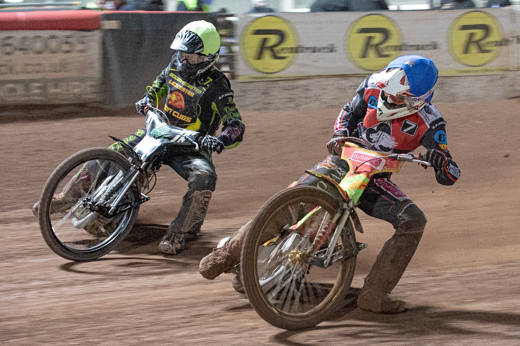 Photo: Ian Charles

Ben Woodhull (Blue) passes Ryan Terry-Daley  (Yellow) on the inside

Belle Vue Colts v Leicester Lion Cubs, SGB National League KO Cup Final (2nd Leg), Belle Vue National Speedway Stadium, Manchester, Tuesday 29  October  2019
