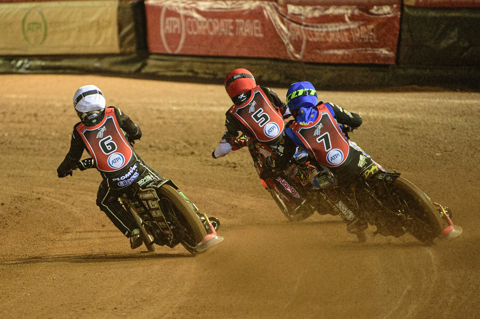 MANCHESTER, UK. MAR 21ST.  Tai Woffinden (White) inside Nicolai Klindt (Red) and Jason Doyle (Blue)during the ATPI Peter Craven Memorial Trophy at the National Speedway Stadium, Manchester on Monday 21st March 2022. (Credit: Ian Charles | MI News)