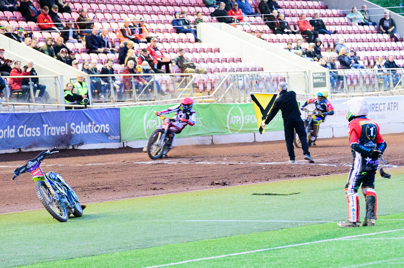 Chris Harris watches the race after his mechanical breakdown in Heat 13 during the SGB Premiership match between Belle Vue Aces and Peterborough at the National Speedway Stadium, Manchester on Monday 25th July 2022. (Credit: Ian Charles | MI News