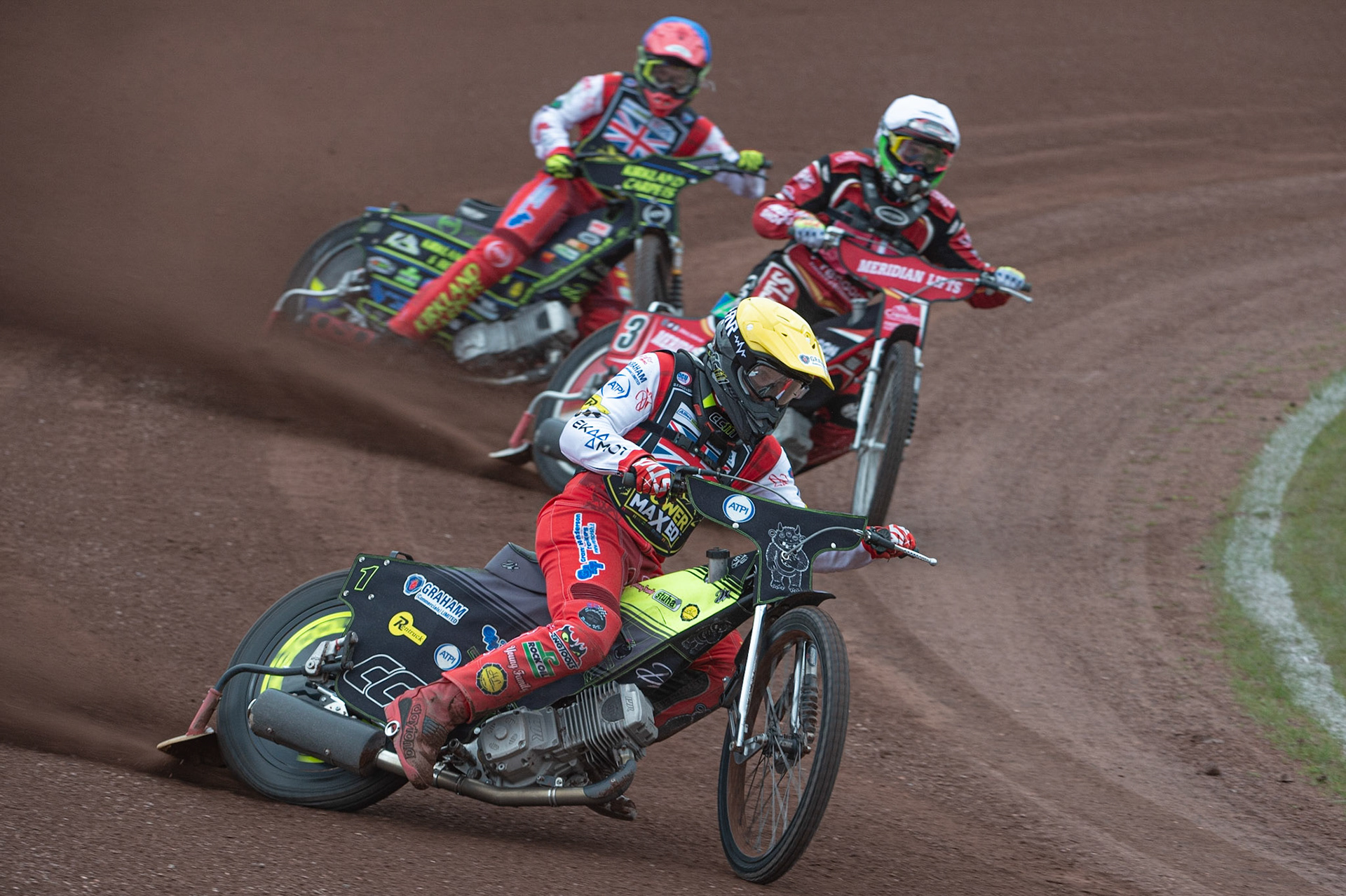Photo by Ian Charles:

Craig Cook (Yellow) leads Hans Andersen (White) and Kyle Bickley (Blue)

FIM Speedway Grand Prix World Championship - Qualifying Round 1, Peugeot Ashfield Stadium, Glasgow, 8 June 2019
