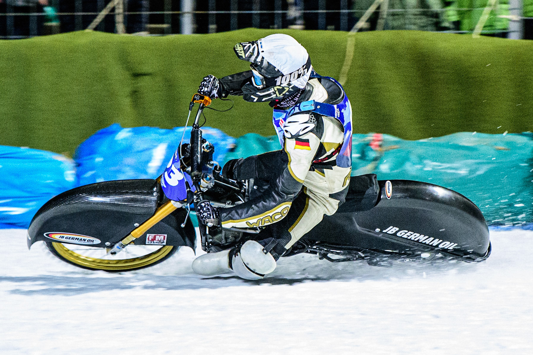 Franz Mayerbüchler in action during the German Individual Ice Speedway Championship at Horst-Dohm-Eisstadion, Berlin on Friday 3rd March 2023. (Photo: Ian Charles | MI News)