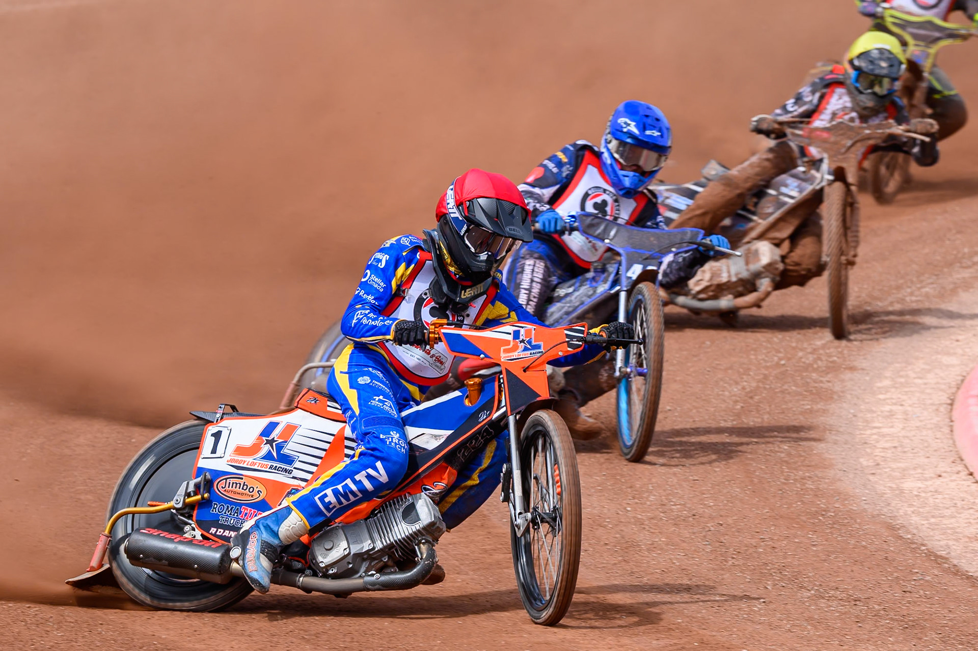 COLTS ACADEMY INDIVIDUAL EVENT Jordy Loftus in Red leading Charlie Southwick in Blue and Seth Norman in Yellow  during the JR Ashworth &amp; Sons Colts Academy event at the National Speedway Stadium, Manchester on Sunday 19th July 2026. (Photo: Ian Charles | MI News)