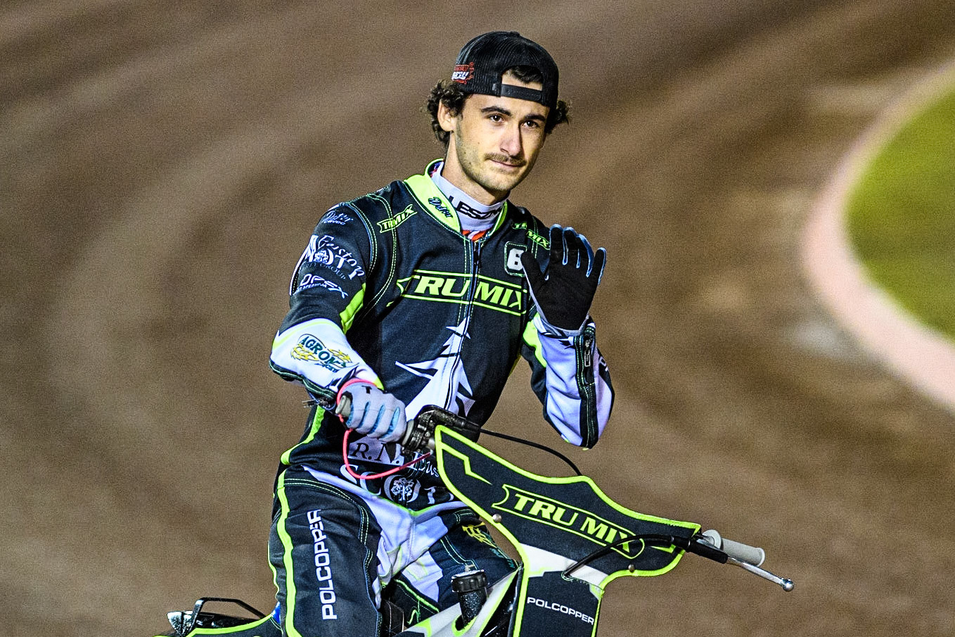Keynan Rew  on the pre meeting parade  during the Sports Insure Premiership Semi Final Playoff 2nd leg match between Belle Vue Aces and Ipswich Witches at the National Speedway Stadium, Manchester on Monday 25th September 2023. (Photo: Ian Charles | MI News)