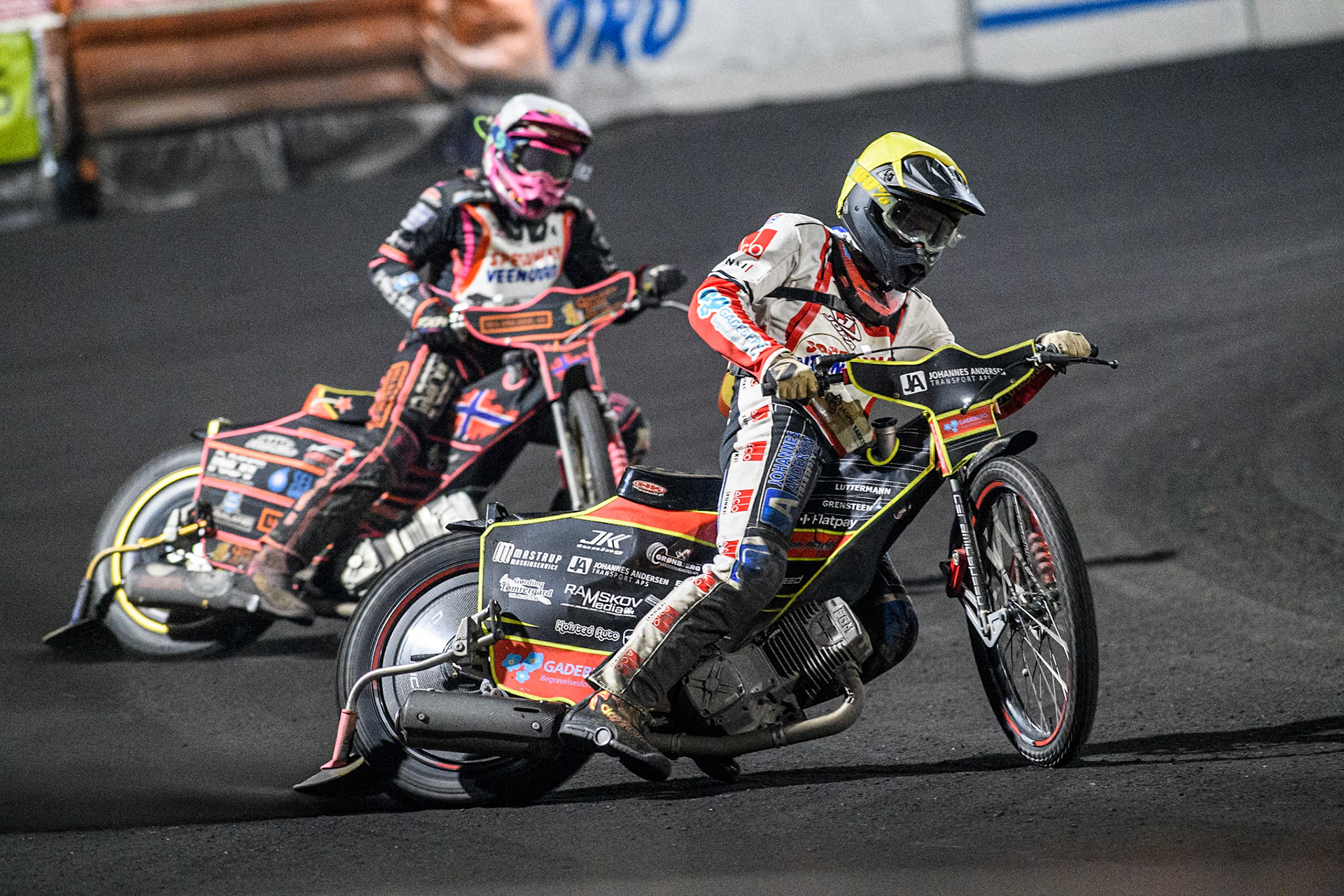 Patrick Baek of Denmark in Yellow leading Glenn Moi of Norway in White during the Golden JOPA Helmet at Sportpark Veenoord, Veenoord, Netherlands on Saturday 21st September 2024. (Photo: Ian Charles | MI News)