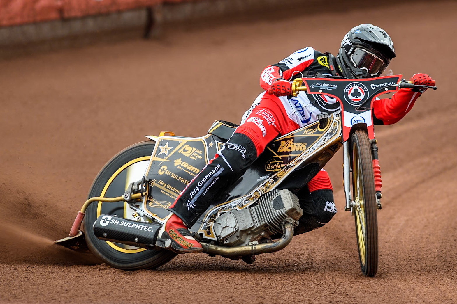 Belle Vue Aces' rider Norick Blödorn in action during the Belle Vue Aces Media Day at the National Speedway Stadium, Manchester on Monday 11th March 2024. (Photo: Ian Charles | MI News)