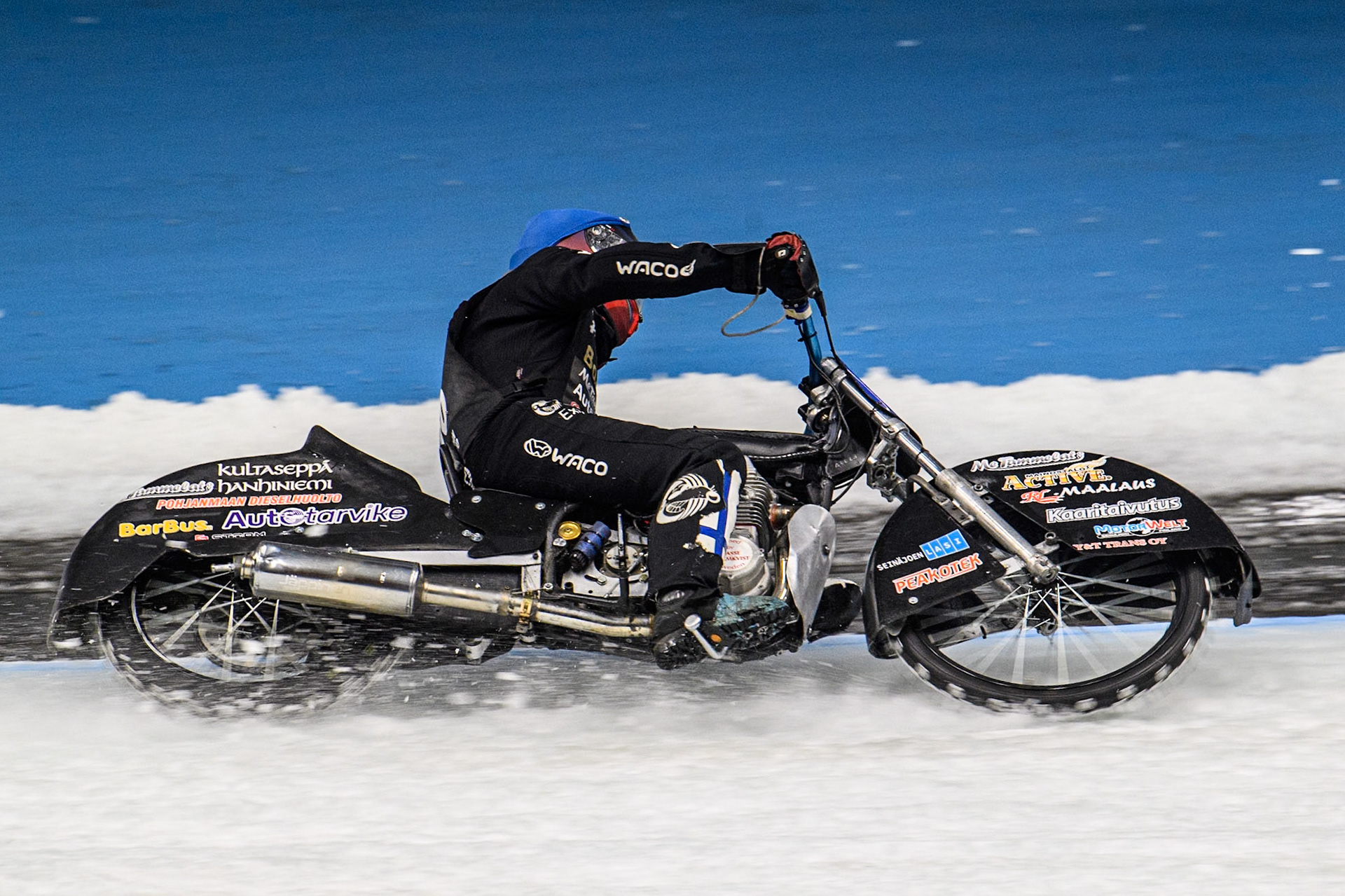 Aki Ala-Riihimäki (66) of Finland in action during the Ice Speedway Gladiators World Championship Final 1 at Max-Aicher-Arena, Inzell on Saturday 15th March 2025. (Photo: Ian Charles | MI News)
