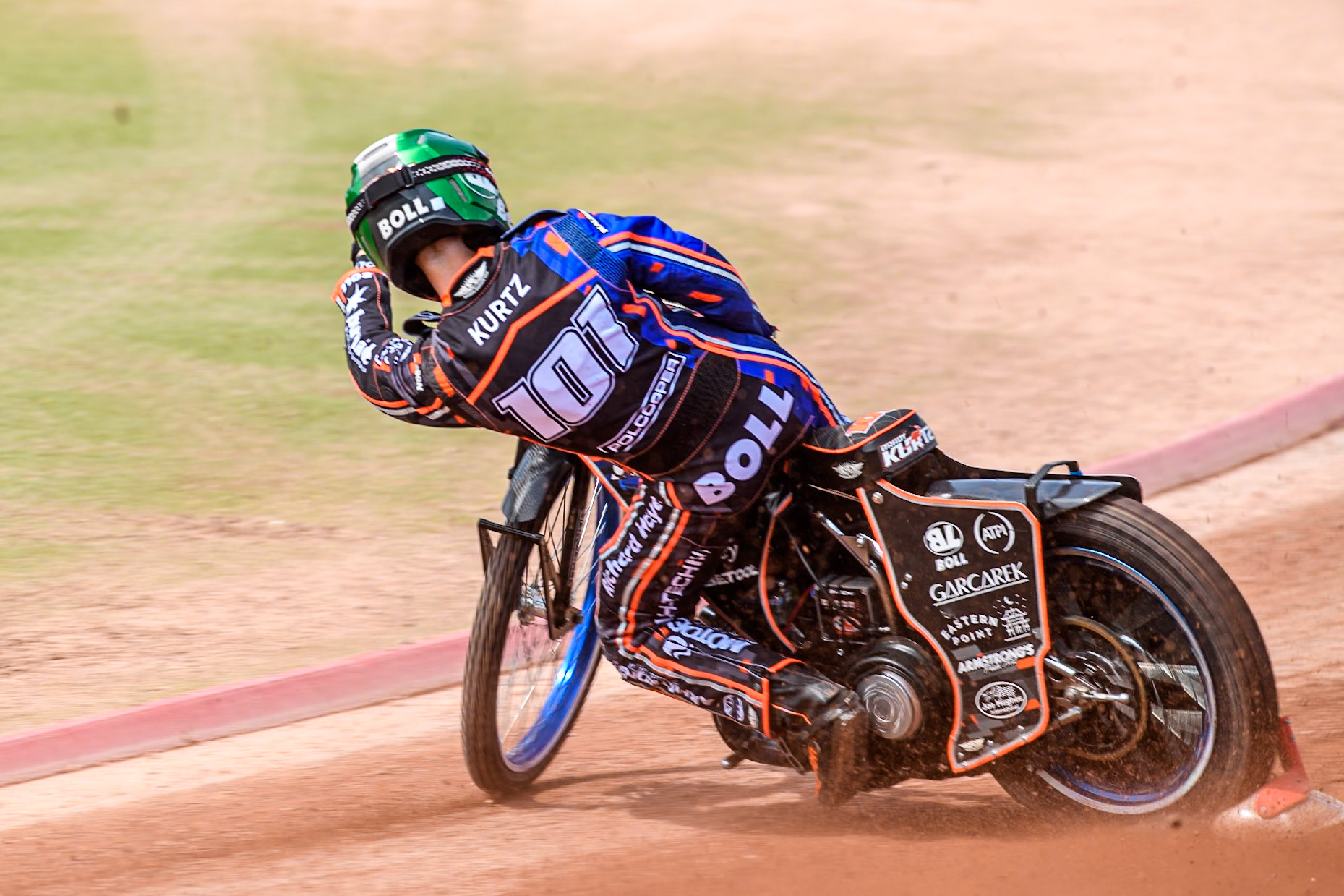 Brady Kurtz (101) of Australia in the qualifying session during the ATPI FIM Speedway Grand Prix Round 4 at the National Speedway Stadium, Manchester, on Friday 6th June 2025. (Photo: Ian Charles | MI News)