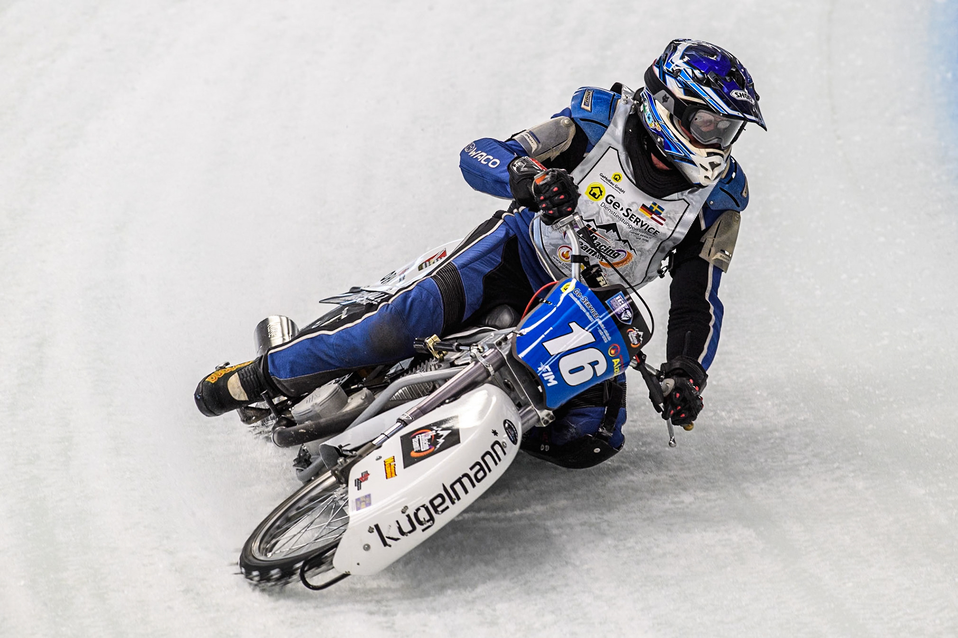 Wild Card Reinhard Greisel (16) of Germany in action during practice for  the Ice Speedway Gladiators World Championship Finals 1 &amp; 2 at Max-Aicher-Arena, Inzell on Friday 14th March 2025. (Photo: Ian Charles | MI News)