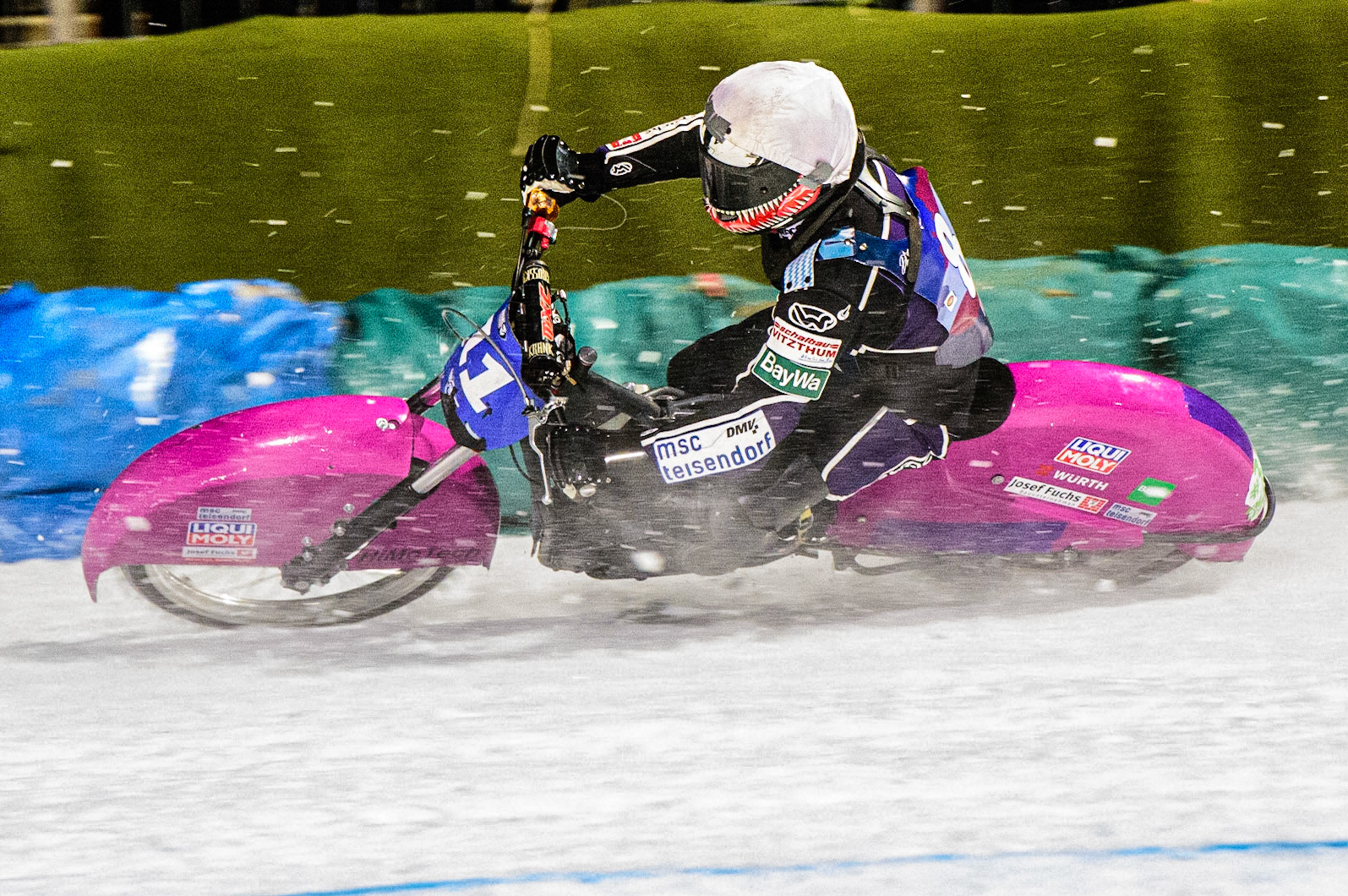 Benedikt Monn in action during the German Individual Ice Speedway Championship at Horst-Dohm-Eisstadion, Berlin on Friday 3rd March 2023. (Photo: Ian Charles | MI News)