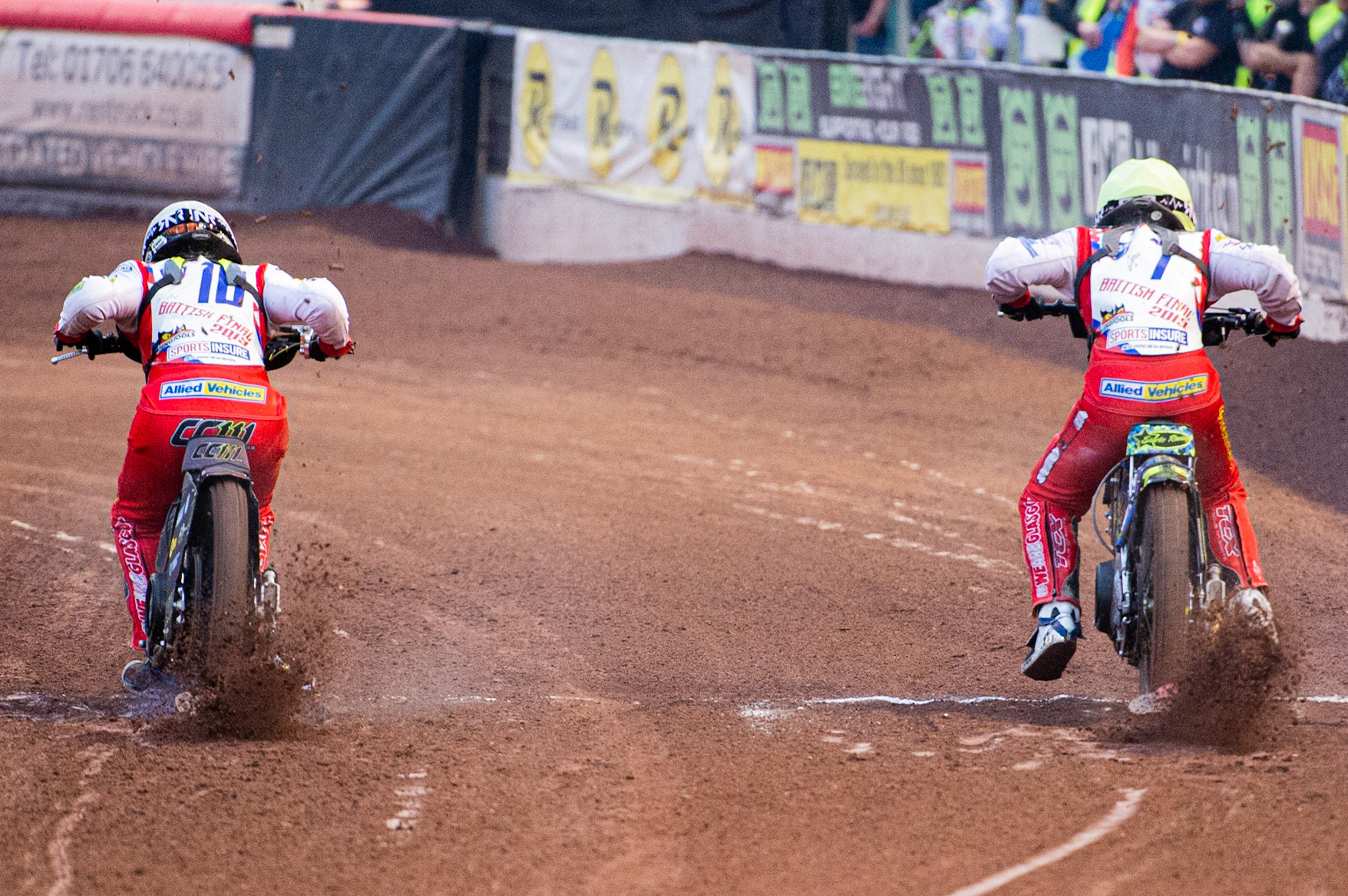 Photo: Ian Charles

Craig Cook (White) and Paul Starke (Yellow) leave the start

Sports Insure British Final,  Belle Vue National Speedway Stadium, Manchester Monday 29  July  2019