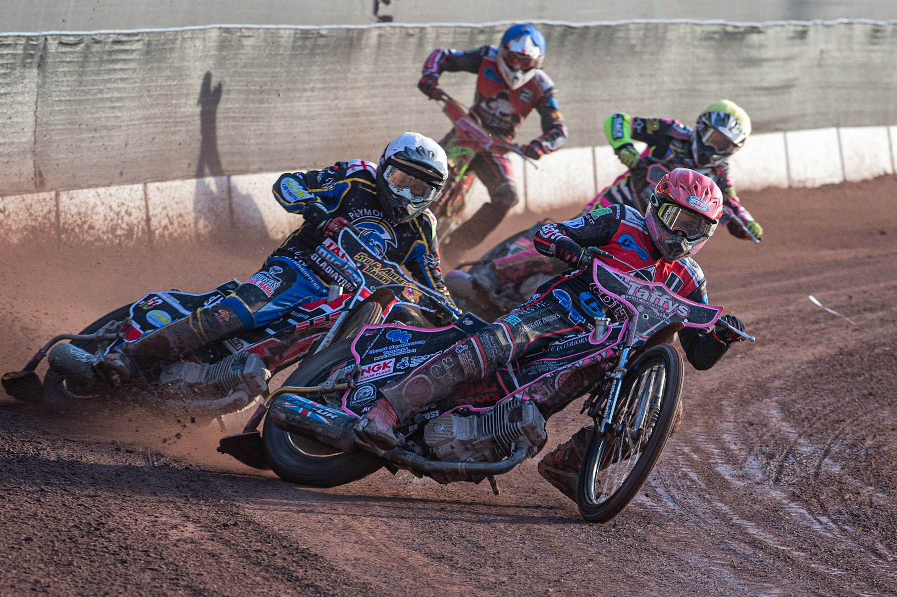 Photo: Ian Charles

Belle Vue Colts  Leon Flint  (Red) leads Nathan Stoneman  (White) Sheldon Davies  (Yellow) and Ben Woodhull  (Blue)

Belle Vue Colts v Plymouth Gladiators National League, Belle Vue National Speedway Stadium, Manchester, Thursday 23  May  2019