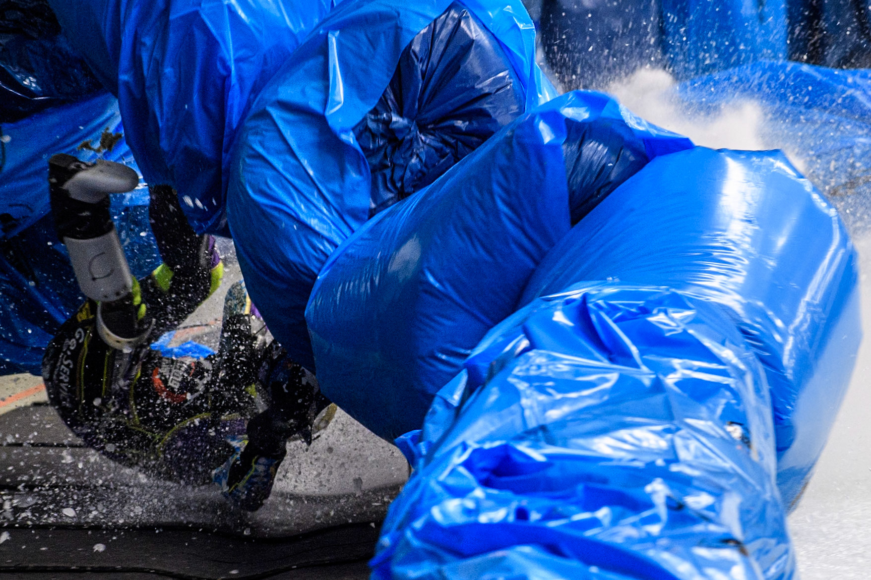 Max Niedermaier  (88) of Germany spins off and hits the bales during the Ice Speedway Gladiators World Championship Final 1 at Max-Aicher-Arena, Inzell on Saturday 15th March 2025. (Photo: Ian Charles | MI News)