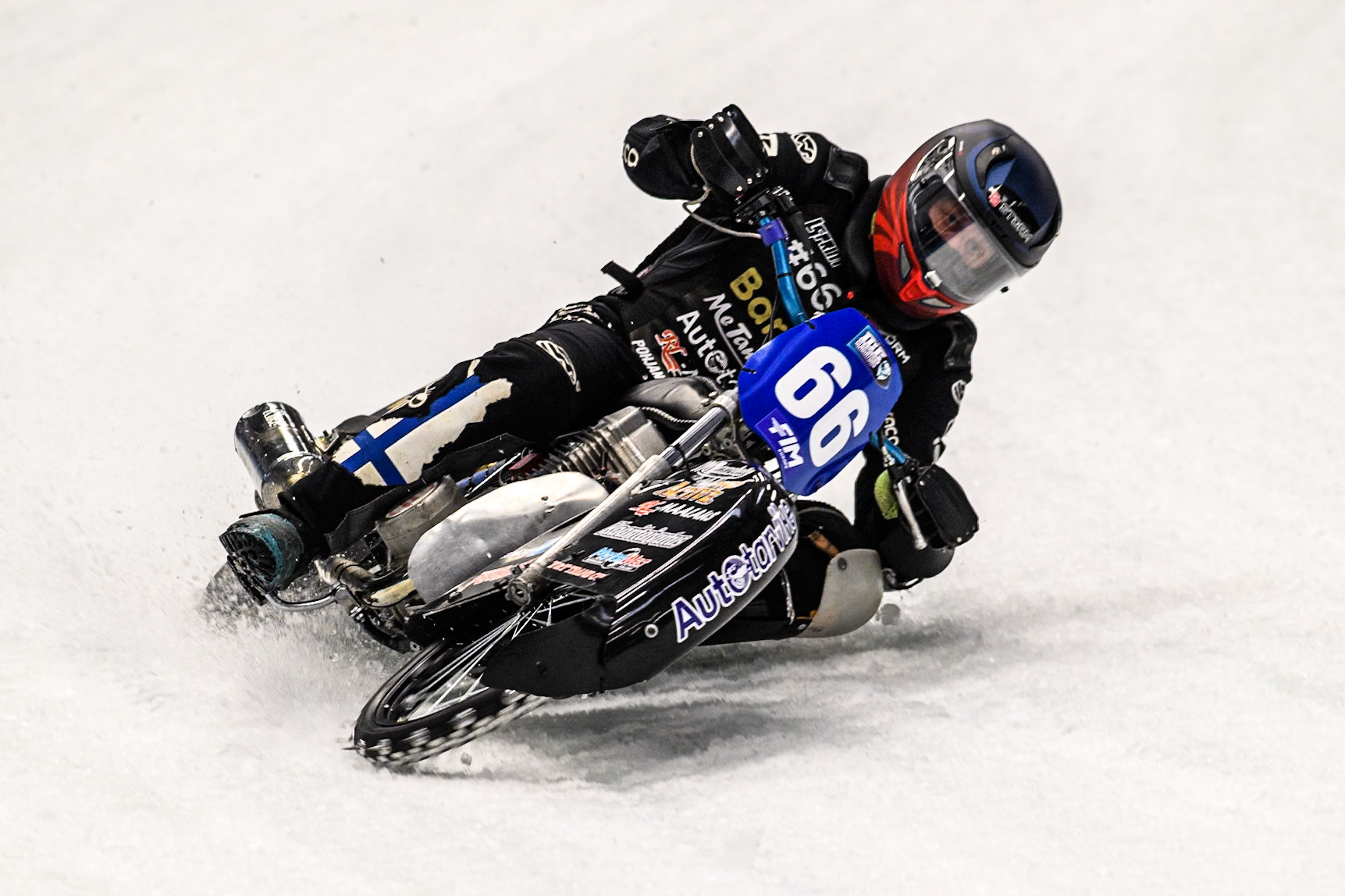 Aki Ala-Riihimäki (66) of Finland in action during practice for  the Ice Speedway Gladiators World Championship Finals 1 &amp; 2 at Max-Aicher-Arena, Inzell on Friday 14th March 2025. (Photo: Ian Charles | MI News)