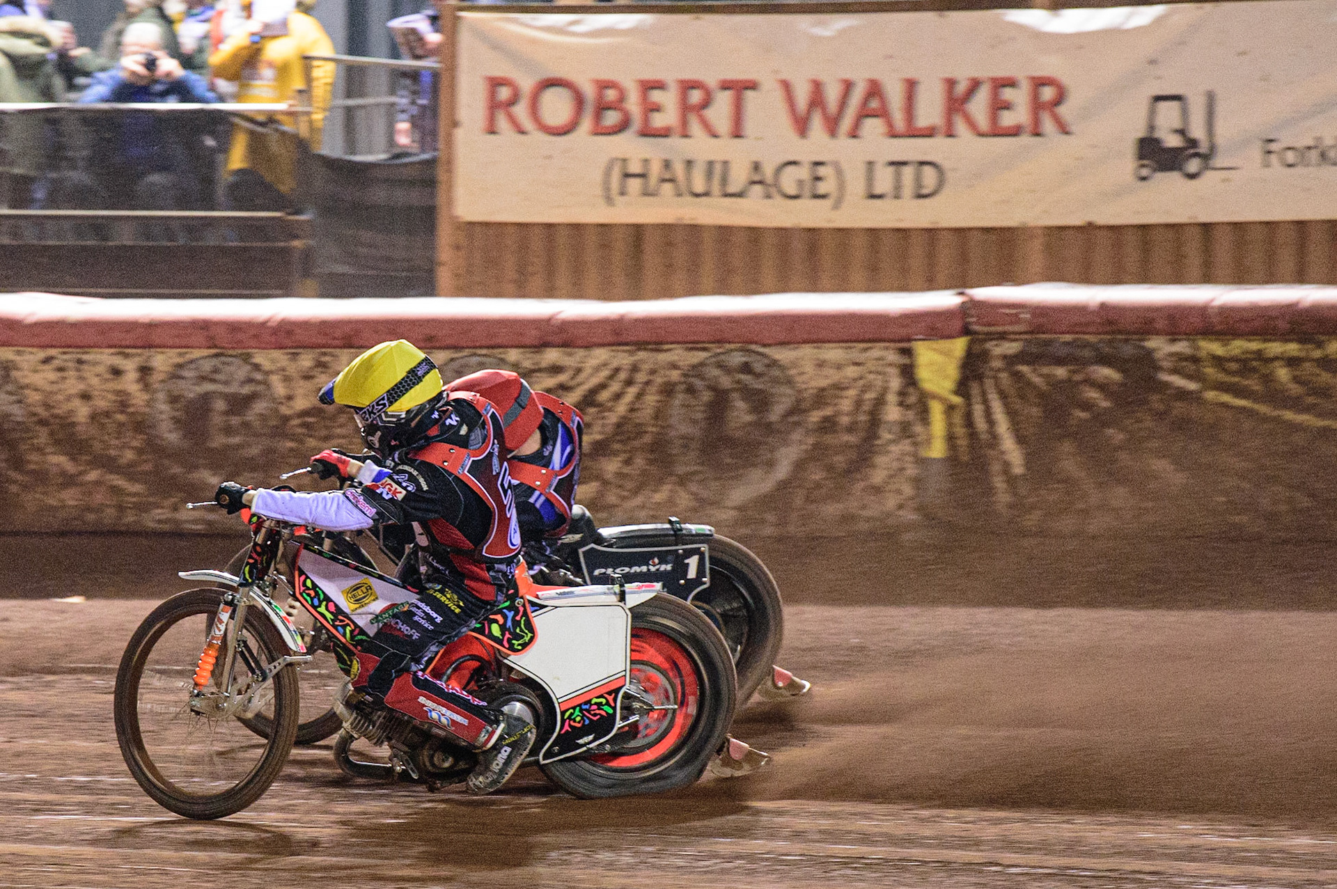 MANCHESTER, UK. MAR 21ST.Nicolai Klindt (Red) inside Dan Bewley (Red)  during the ATPI Peter Craven Memorial Trophy at the National Speedway Stadium, Manchester on Monday 21st March 2022. (Credit: Ian Charles | MI News)