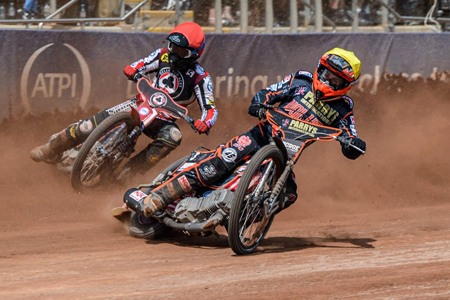 Luke Becker (Yellow) leads Brady Kurtz (Red) during the Sports Insure Premiership match between Belle Vue Aces and Wolverhampton Wolves at the National Speedway Stadium, Manchester on Monday 29th May 2023. (Photo: Ian Charles | MI News)
