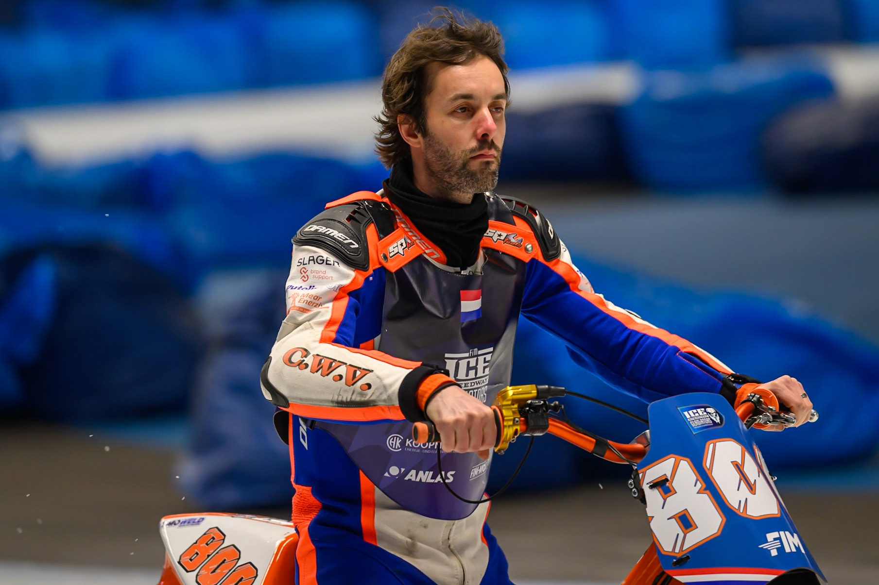 Jasper Iwema (800) of The Netherlands  on the parade lap during the Ice Speedway Gladiators World Championship Final 1 at Max-Aicher-Arena, Inzell on Saturday 14th March 2026. (Photo: Ian Charles | MI News)