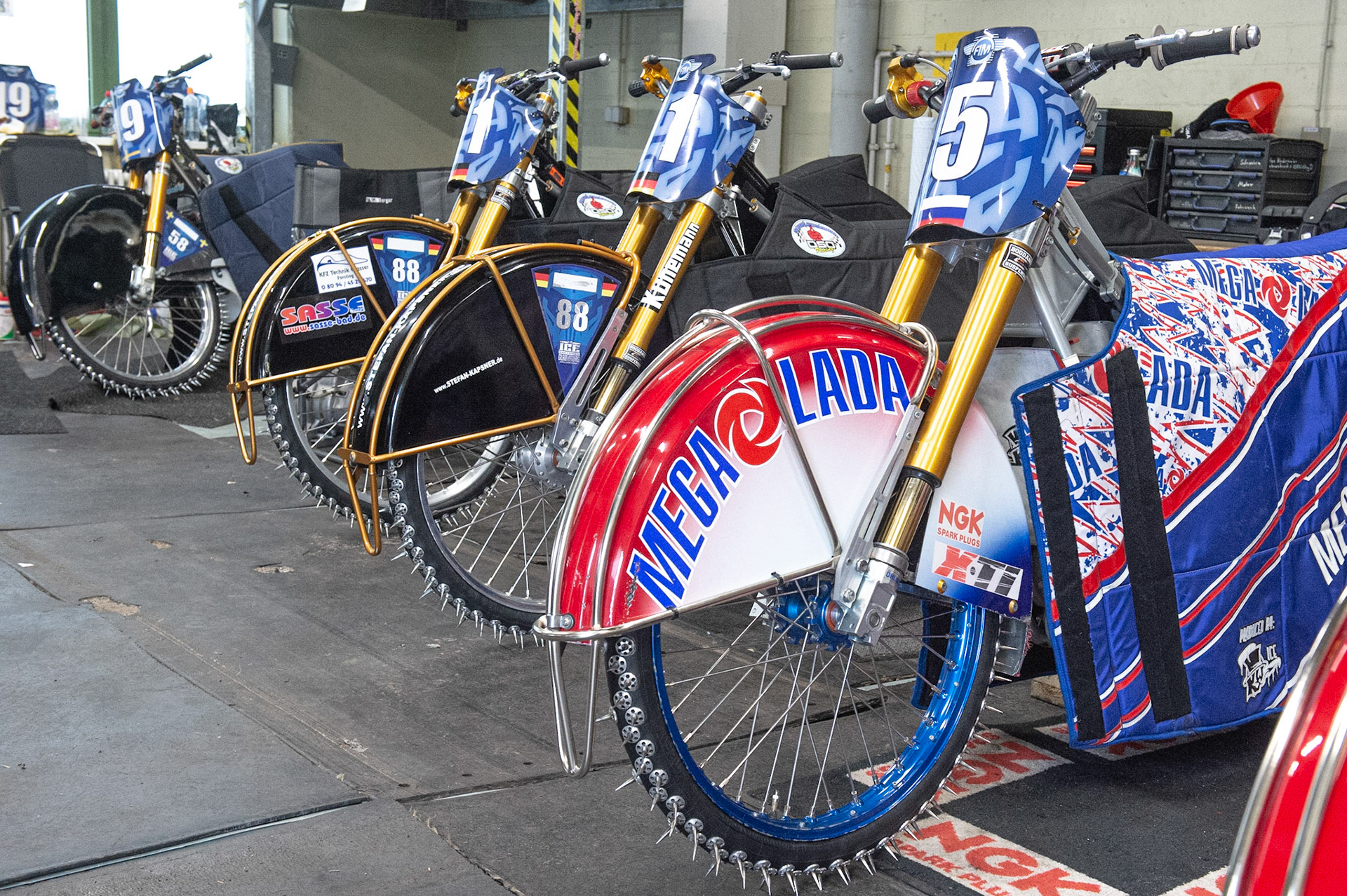 BERLIN GERMANY  - March 1  Ice Bikes in pits during the Ice Speedway of Nations at the Horst-Dohm-Eisstadion, Berlin,  on Sunday 1 March 2020. (Credit: Ian Charles | MI News)
