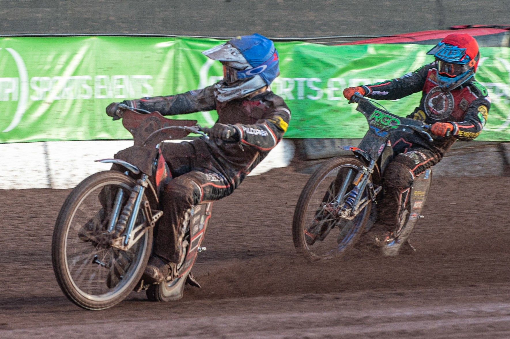 Photo by Ian Charles:

Jaimon Lidsey  (Blue) leads Dimitri Berge  (Red)

Belle Vue Aces v Peterborough Panthers, British Speedway Premiership, National Speedway Stadium, Manchester, Thursday, 13, June, 2019
