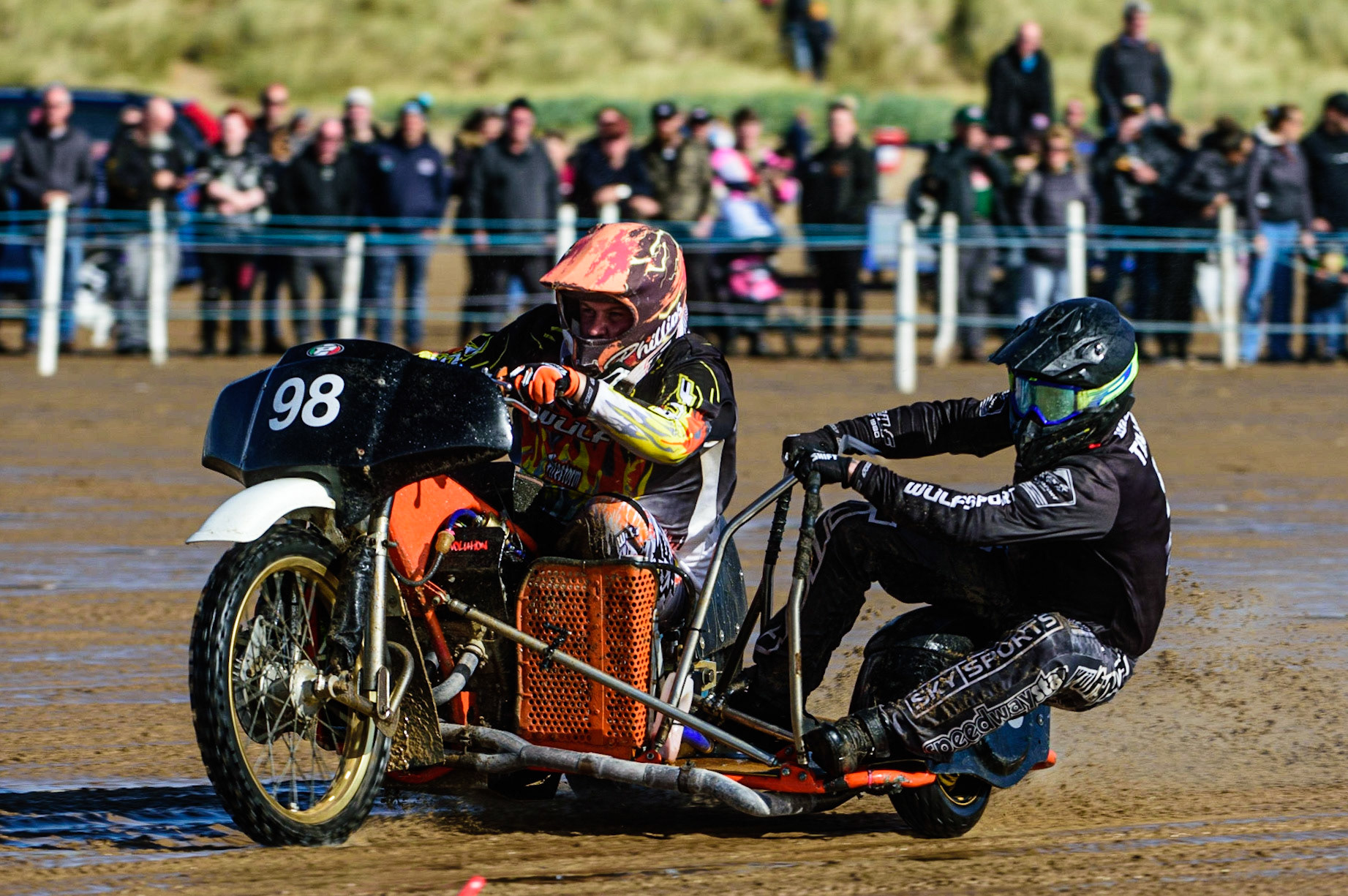Michael Phillips &amp; Simon Tillman (98) during the Fylde ACU British Sand Racing Masters Championship on  Sunday 2nd October 2022. (Credit: Ian Charles | MI News)