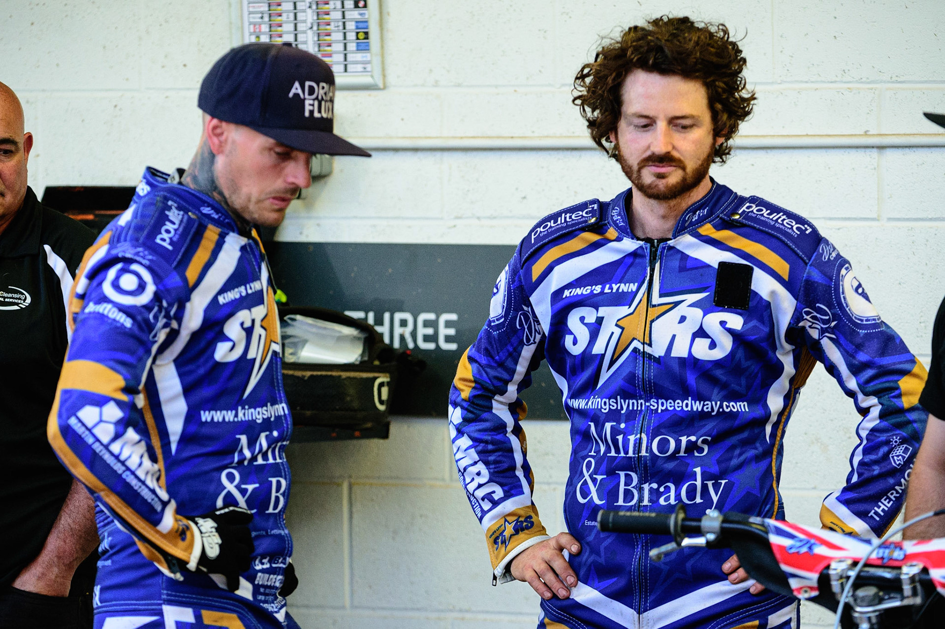 MANCHESTER UK  Lewis Kerr  (left) with team mate Richard Lawson  during the SGB Premiership match between Belle Vue Aces and King's Lynn Stars at the National Speedway Stadium, Manchester on Monday 11th July 2022. (Credit: Ian Charles | MI News)