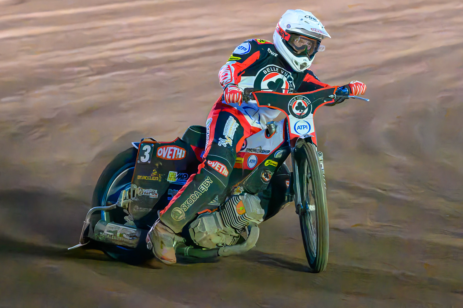Peter Kildemand of Belle Vue Aces  in action during the Rowe Motor Oil Premiership match between Leicester Lions and Belle Vue Aces at the Hydroscan Arena, Leicester on Monday 7th September 2026. (Photo: Ian Charles | MI News)
