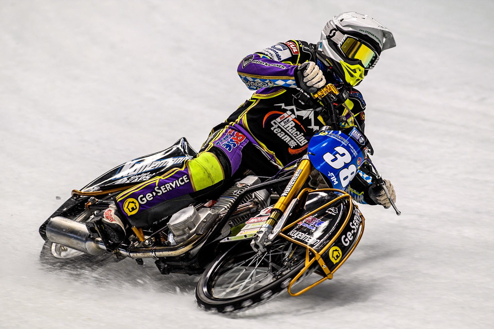 Max Niedermaier  (88) of Germany (riding his cousin Maximillian’s bike) during practice for the Ice Speedway Gladiators World Championship Finals 1 &amp; 2 at Max-Aicher-Arena, Inzell on Friday 14th March 2025. (Photo: Ian Charles | MI News)
