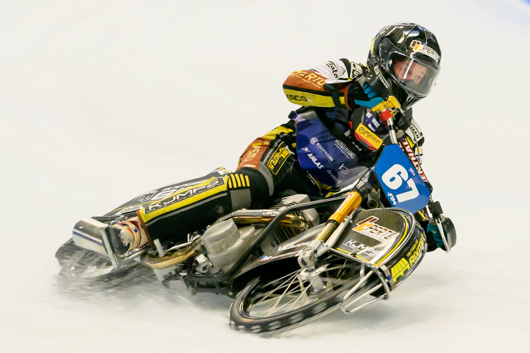 Heikki Huusko (67) of Finland during Practice for the Ice Speedway Gladiators World Championship Finals at Max-Aicher-Arena, Inzell on Friday 13th March 2026. (Photo: Ian Charles | MI News)