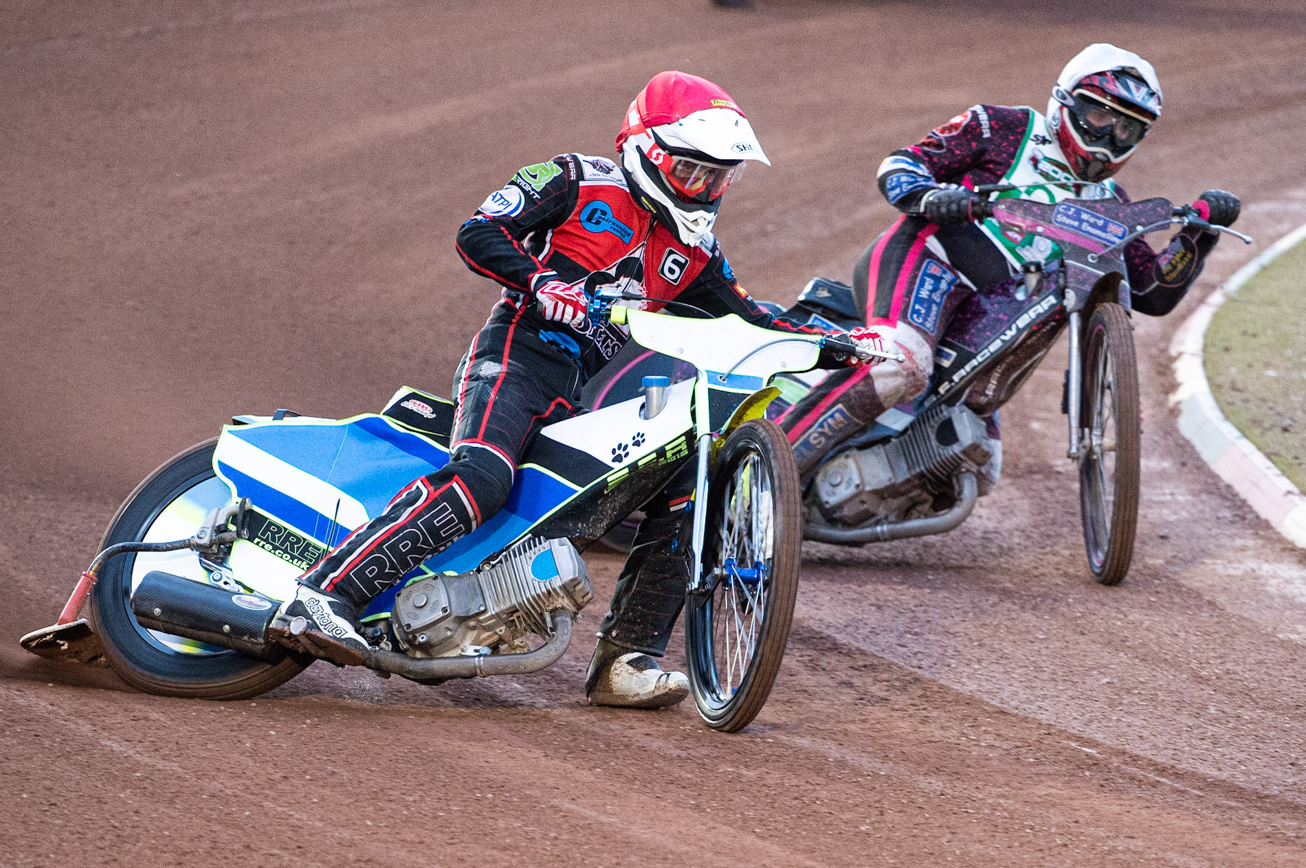 Photo: Ian Charles

Ben Rathbone  (Red) leads Sam Woolley  (White)

Belle Vue Colts v Cradley Heathens, SGB National League, Belle Vue National Speedway Stadium, Manchester, Thursday 29  August  2019