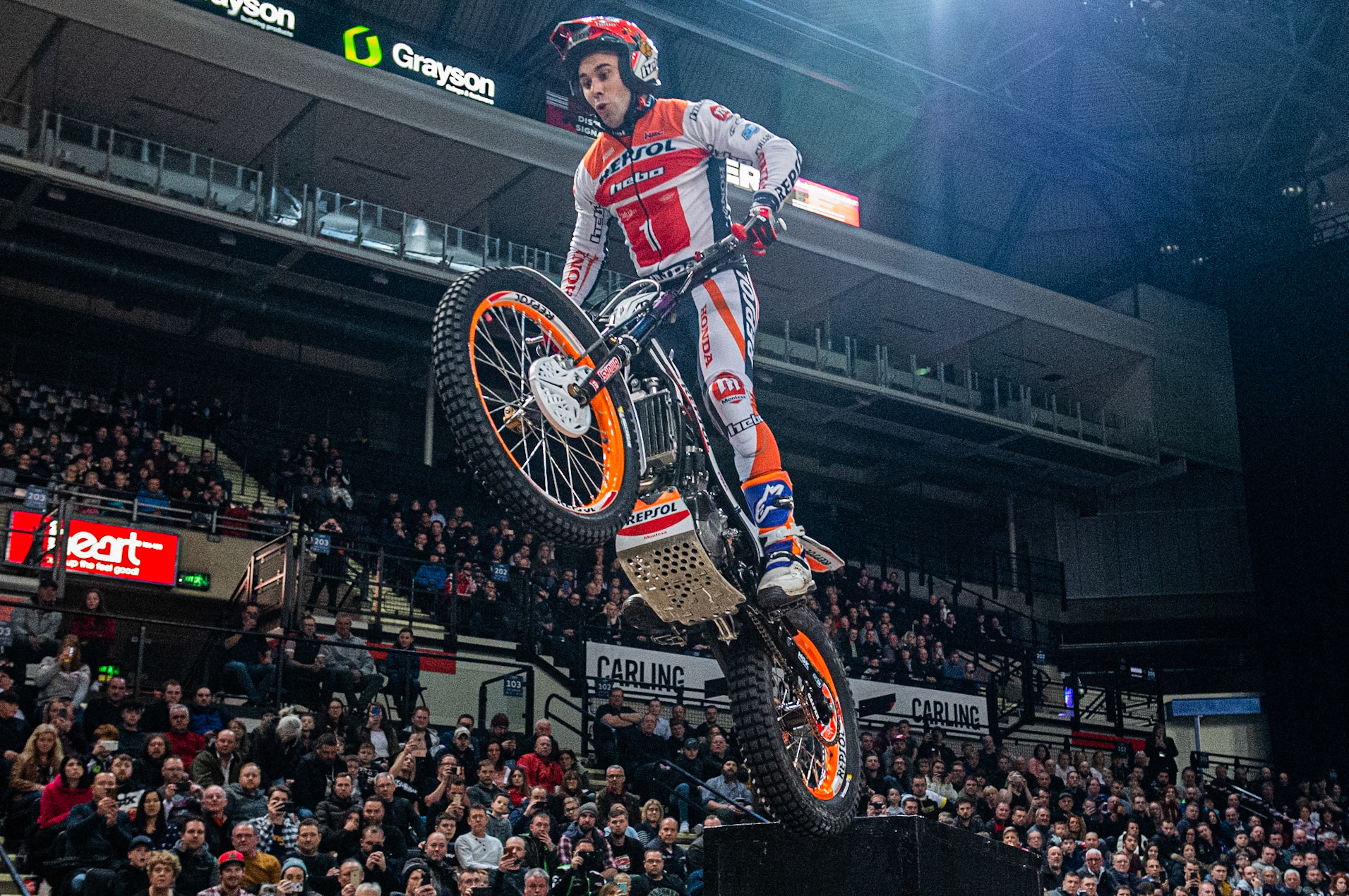 SHEFFIELD, ENGLAND  - DECEMBER 28TH  Tony Bou, Spain (Montessa) on section 2  during the 25th Anniversary Sheffield Indoor Trial at the FlyDSA Arena, Sheffield on Saturday 28th December 2019. (Credit: Ian Charles | MI News)