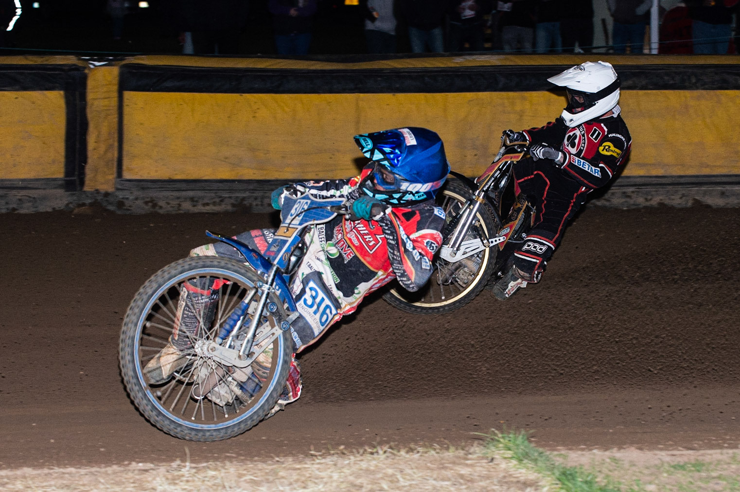 Photo by Ian Charles:

Ulrich Østergaard  (Blue) leads Max Fricke  (White)

Peterborough Panthers v Belle Vue Aces, British Speedway Premiership, Thursday, 5, September, 2019