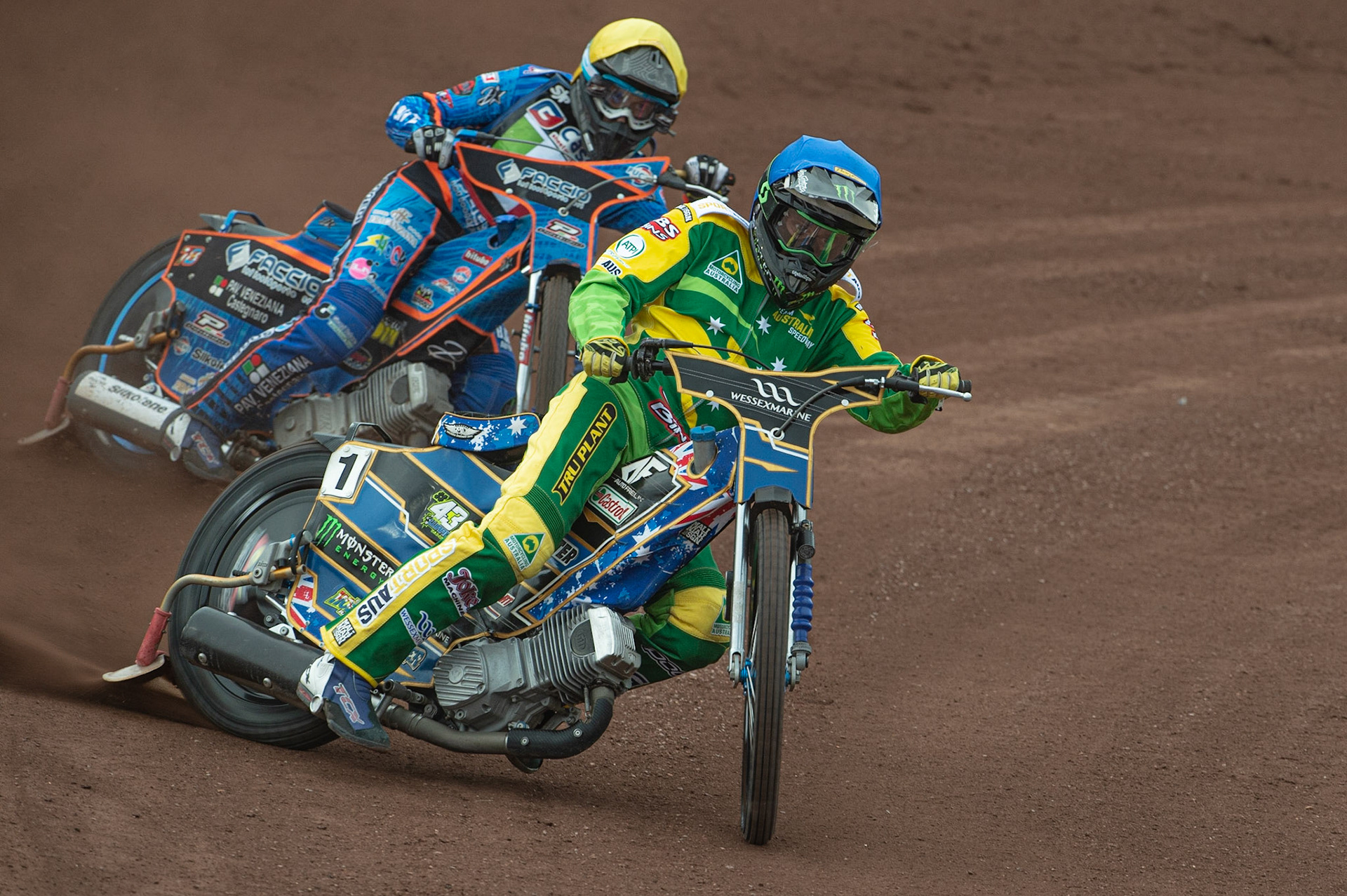 Photo by Ian Charles:

Chris Holder (Blue) leads Nico Covatti (Yellow)

FIM Speedway Grand Prix World Championship - Qualifying Round 1, Peugeot Ashfield Stadium, Glasgow, 8 June 2019