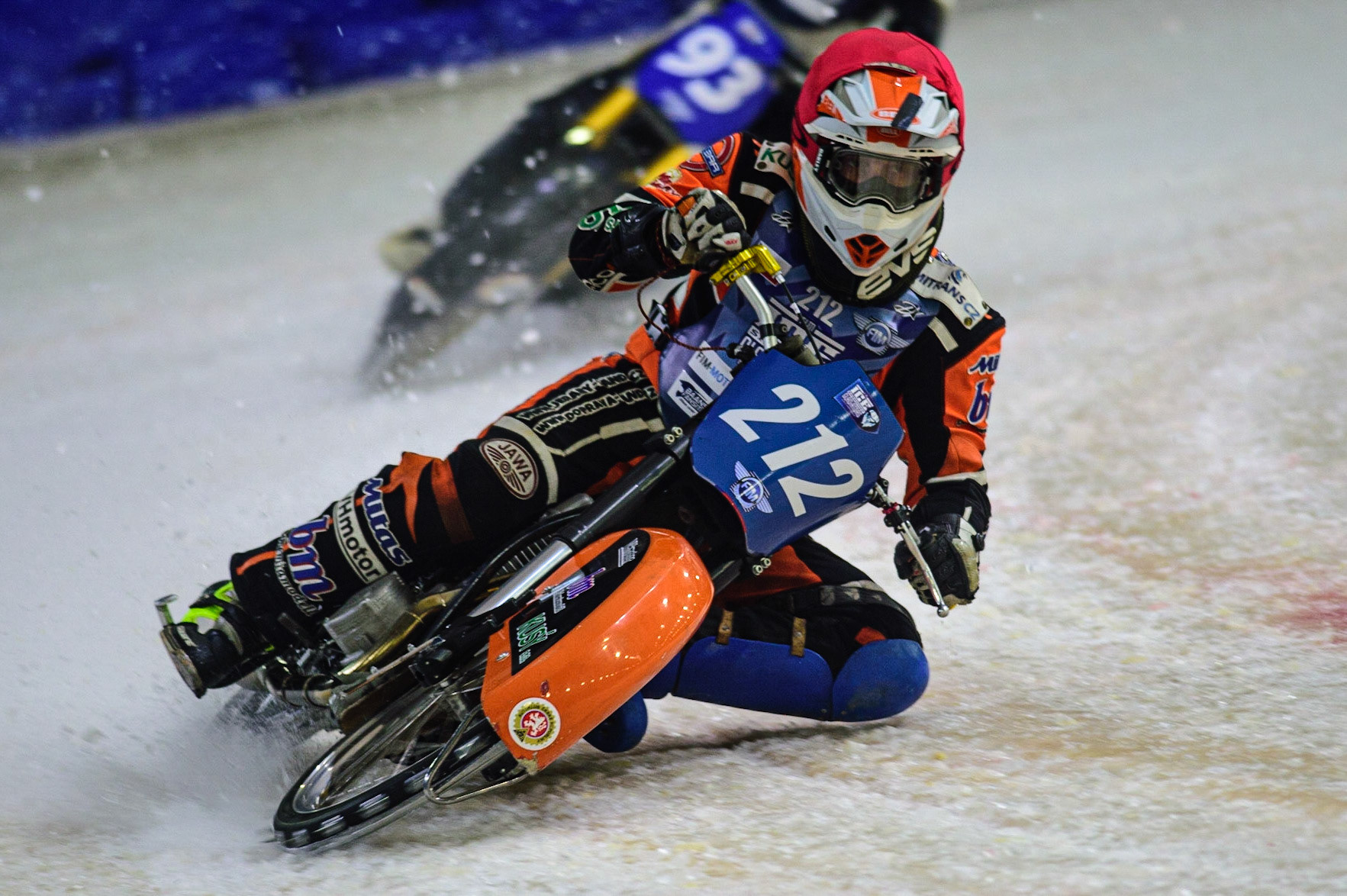HEERENVEEN, NL.  Lukas Hutla (212) in action during the FIM Ice Speedway Gladiators World Championship Final 4 at Ice Rink Thialf, Heerenveen on Sunday  3 April 2022. (Credit: Ian Charles | MI News)