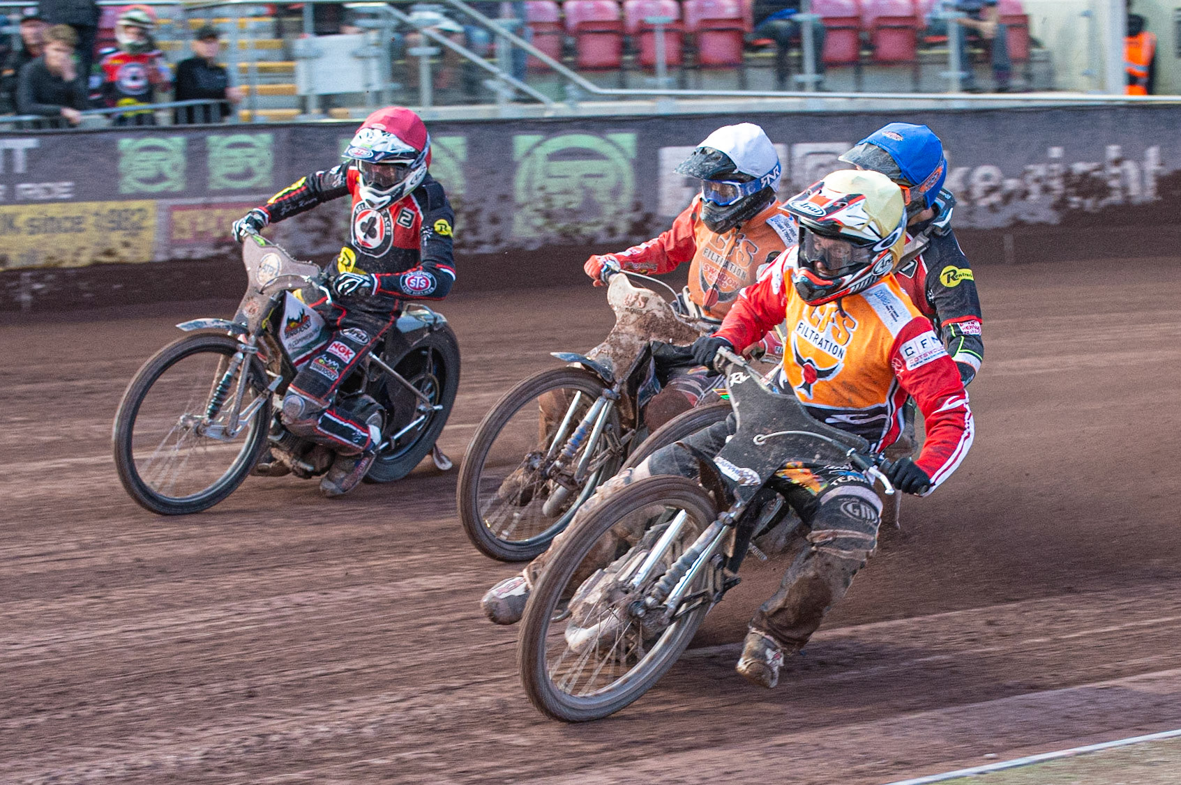 Photo by Ian Charles

Ricky Wells (Yellow) inside Nikolaj Busk Jakobsen  (Blue) Adam Ellis  (White) and Steve Worrall  (Red)


Belle Vue Aces v Swindon Robins, British Speedway Premiership, Belle Vue National Speedway Stadium, Manchester, Monday 12  August  2019