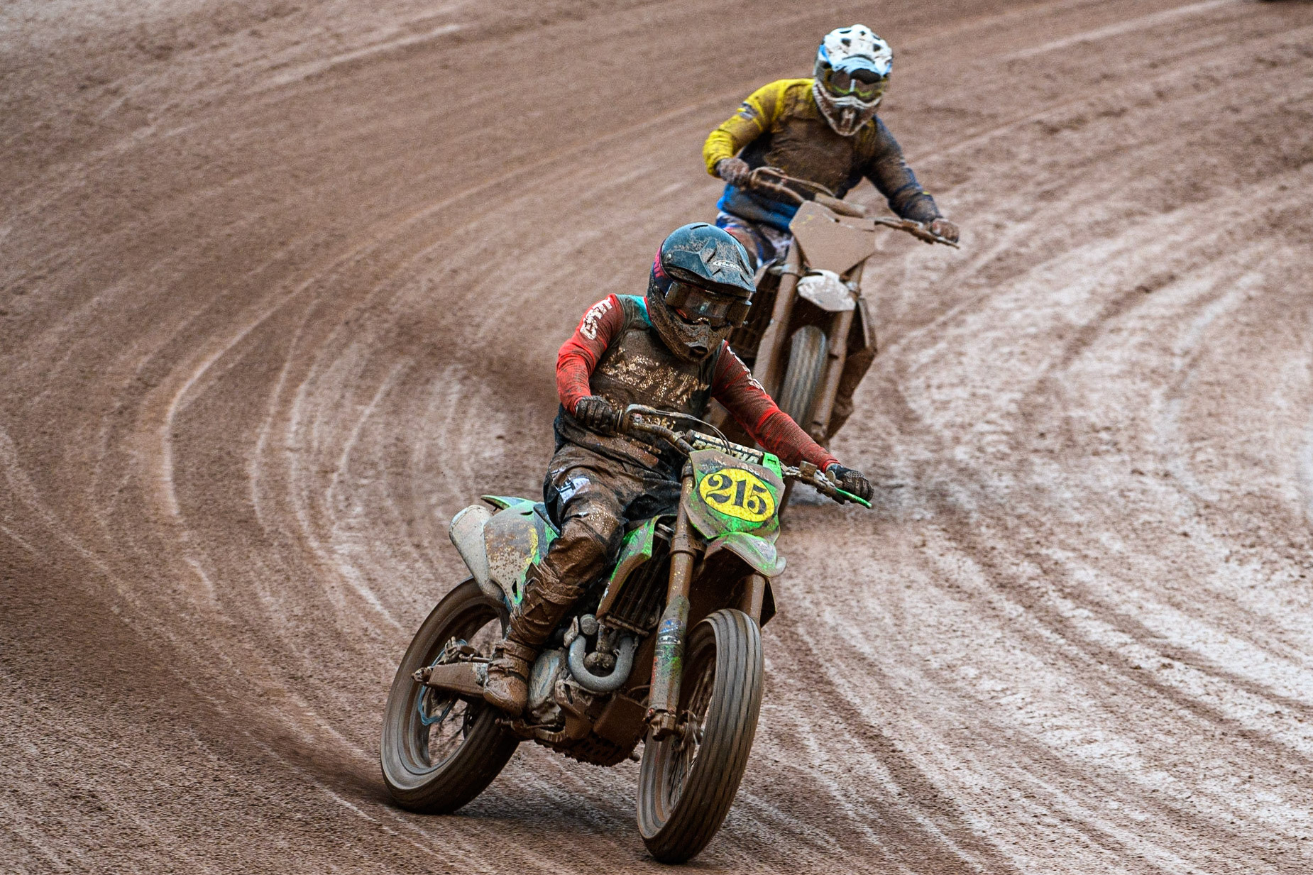 Ferran Sastre Martinez (215) from Spain in action  during the FIM World Flat Track Championship Round 1 at the National Speedway Stadium, Manchester on Saturday 5th August 2023. (Photo: Ian Charles | MI News)