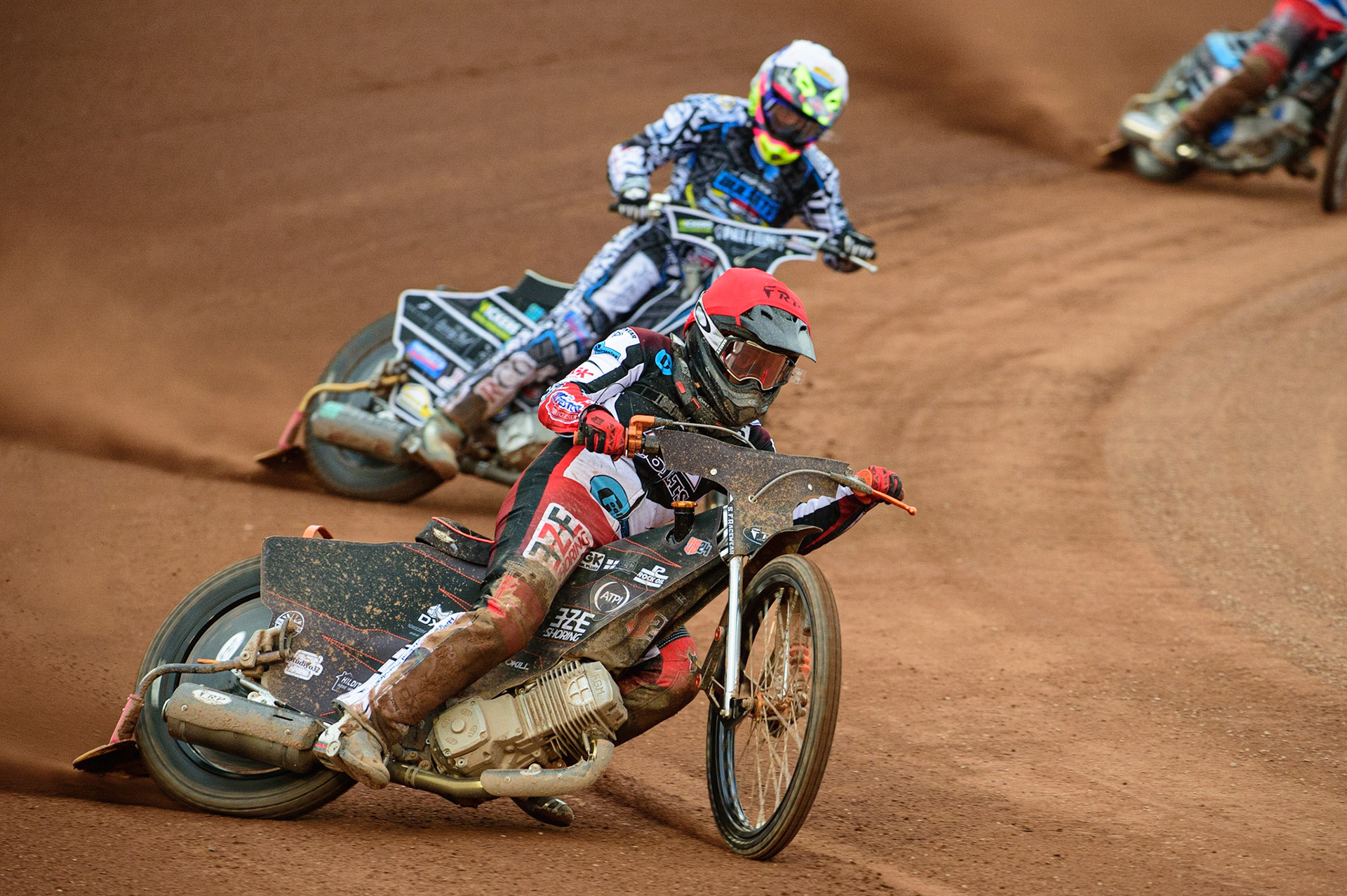 MANCHESTER, UK. JUN 24TH Jack Smith  (Red) leads Luke Crang  (White)  during the National Development League match between Belle Vue Colts and Berwick Bullets at the National Speedway Stadium, Manchester on Friday 24th June 2022. (Credit: Ian Charles | MI News)