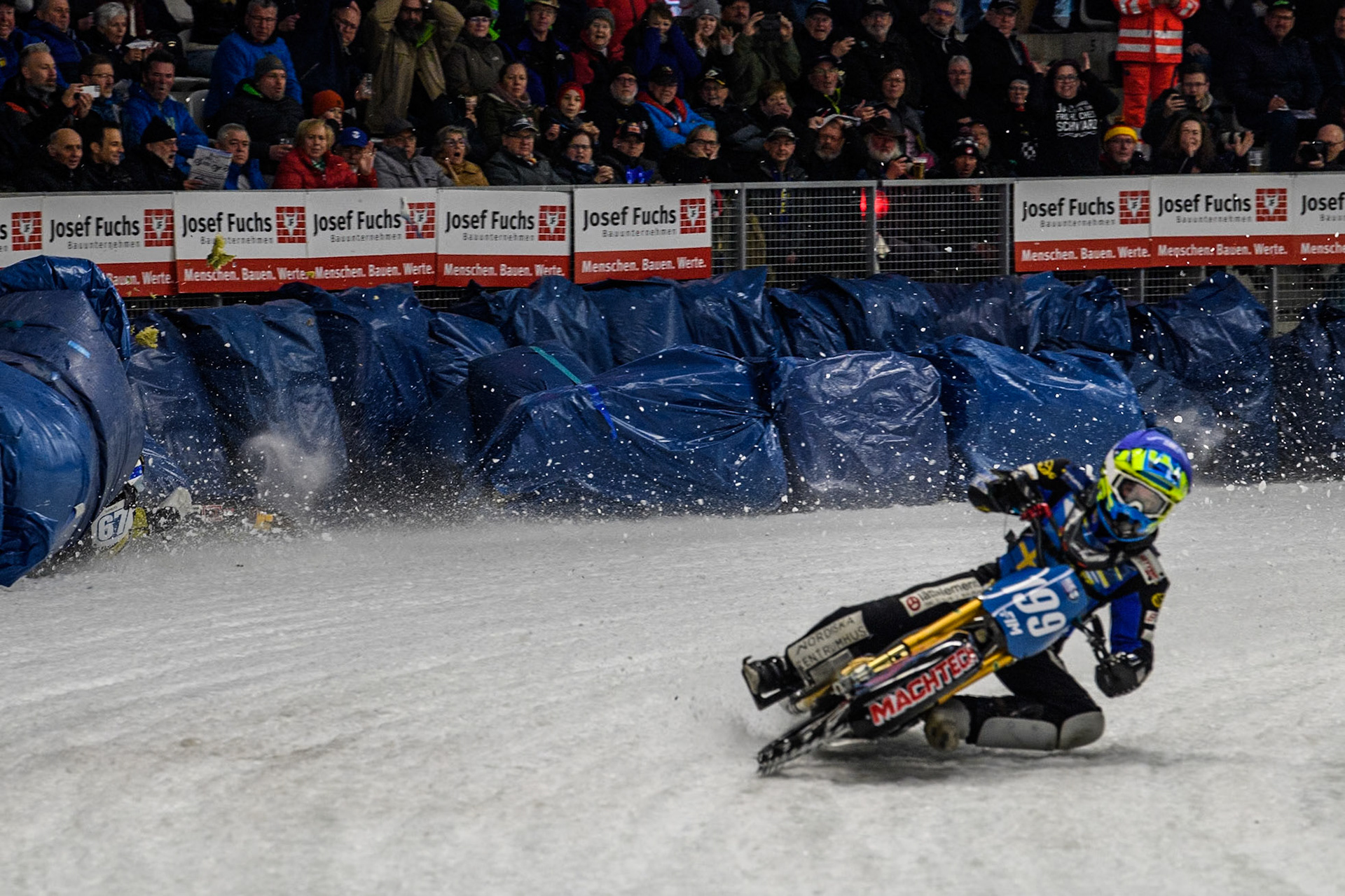during the FIM Ice Speedway Gladiators World Championship Final 2 at the Max-Aicher-Arena, Inzell on Sunday 24 March 2024. (Photo: Ian Charles | MI News)