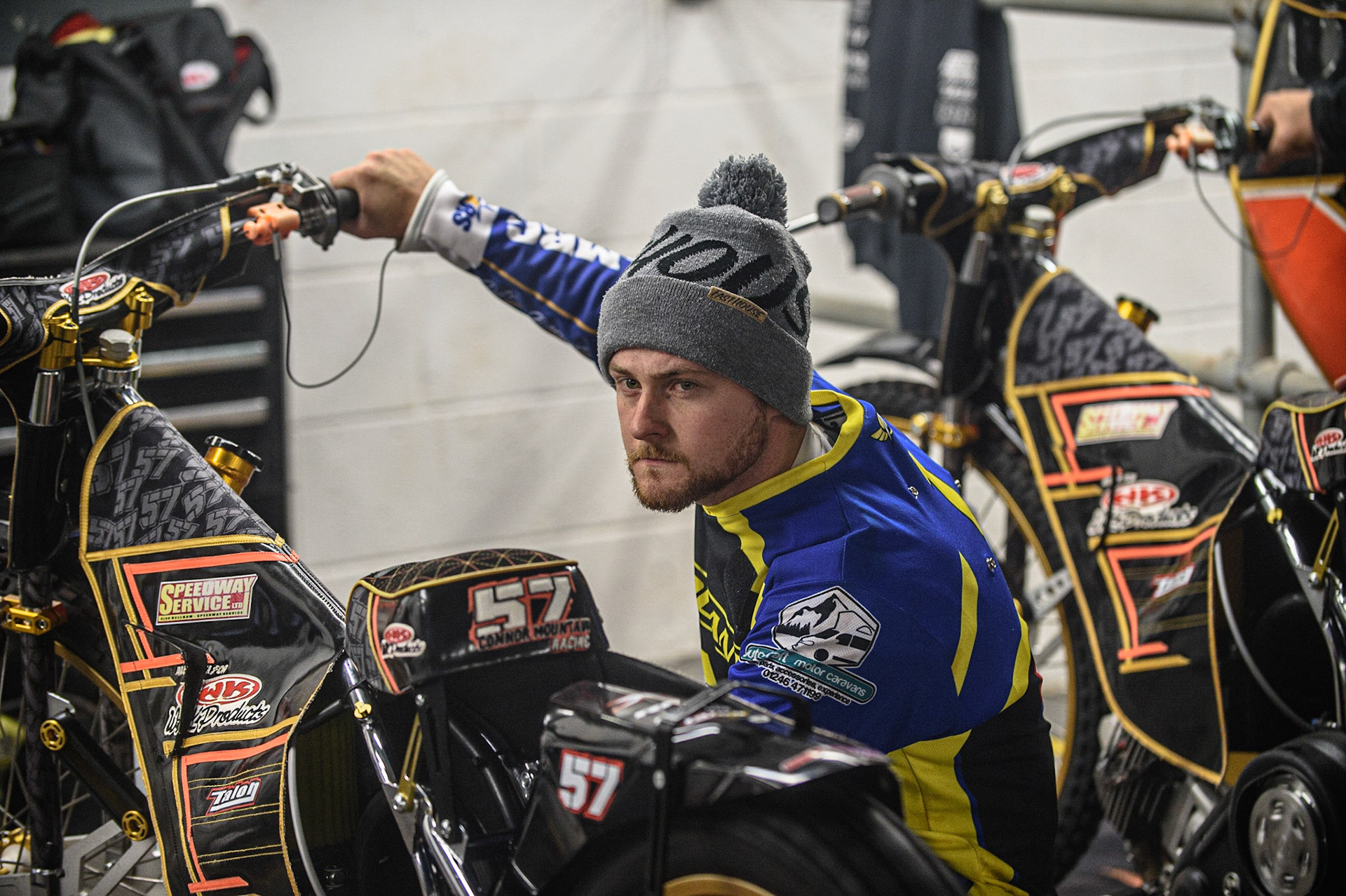 MANCHESTER, UK. OCT 7TH  Danyon Hume warms up his bike during the SGB Premiership Play off Semi-Final Second Leg between Belle Vue Aces and Sheffield Tigers at the National Speedway Stadium, Manchester on Thursday 7th October 2021. (Credit: Ian Charles | MI News)