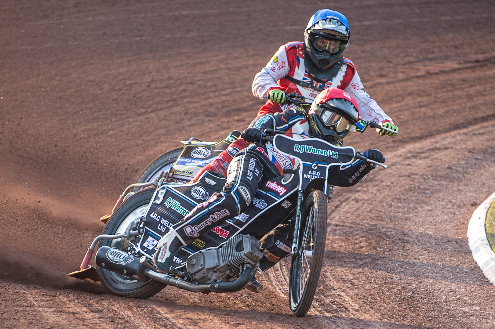 Photo: Ian Charles

Danny King (Red) leads Paul Starke (Blue)

Sports Insure British Final,  Belle Vue National Speedway Stadium, Manchester Monday 29  July  2019