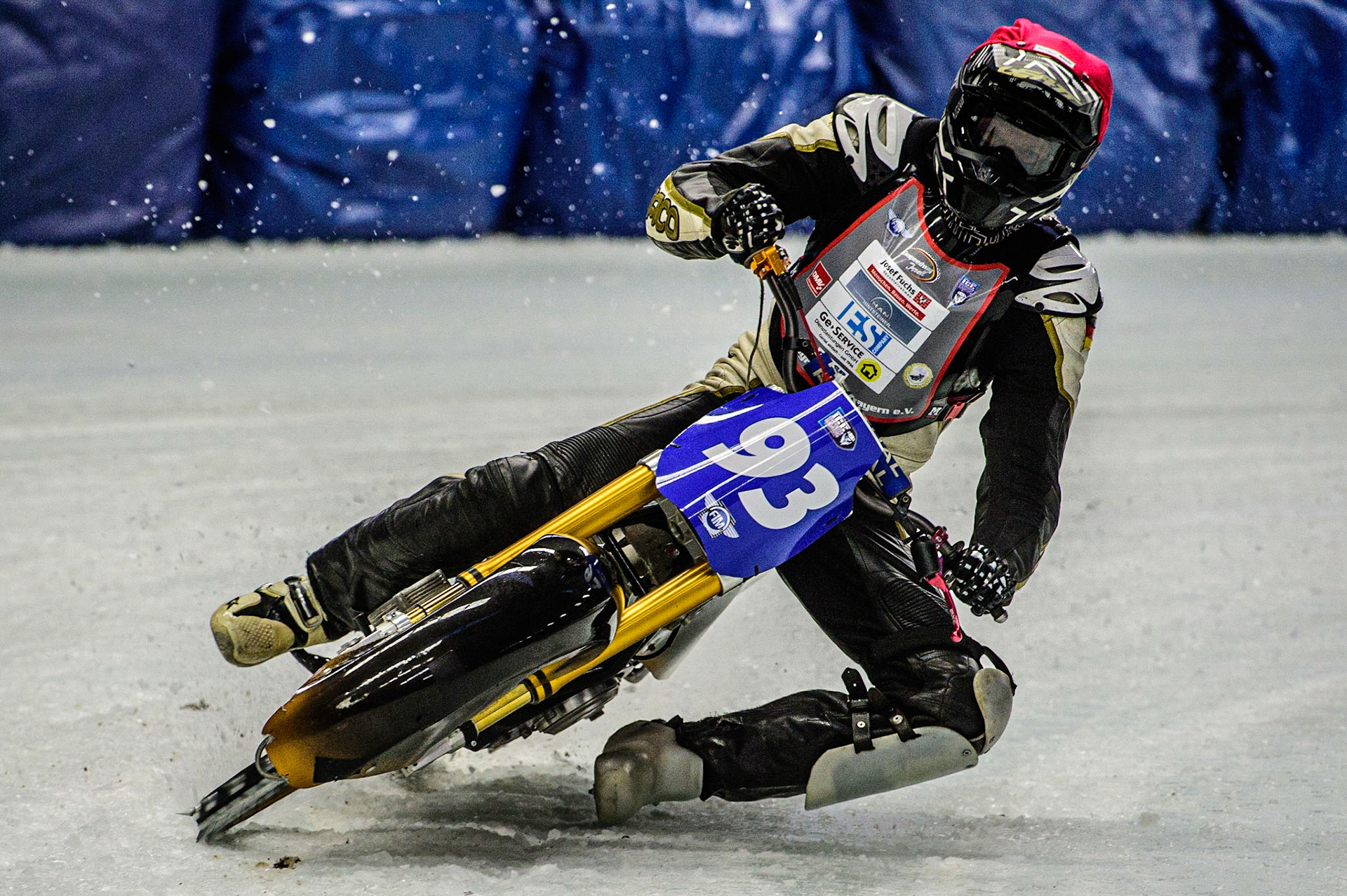 Franz Mayerbüchler (93) in action during the Ice Speedway Gladiators World Championship Final 1 at Max-Aicher-Arena, Inzell, Germany on Saturday 18th March 2023. (Photo: Ian Charles | MI News)