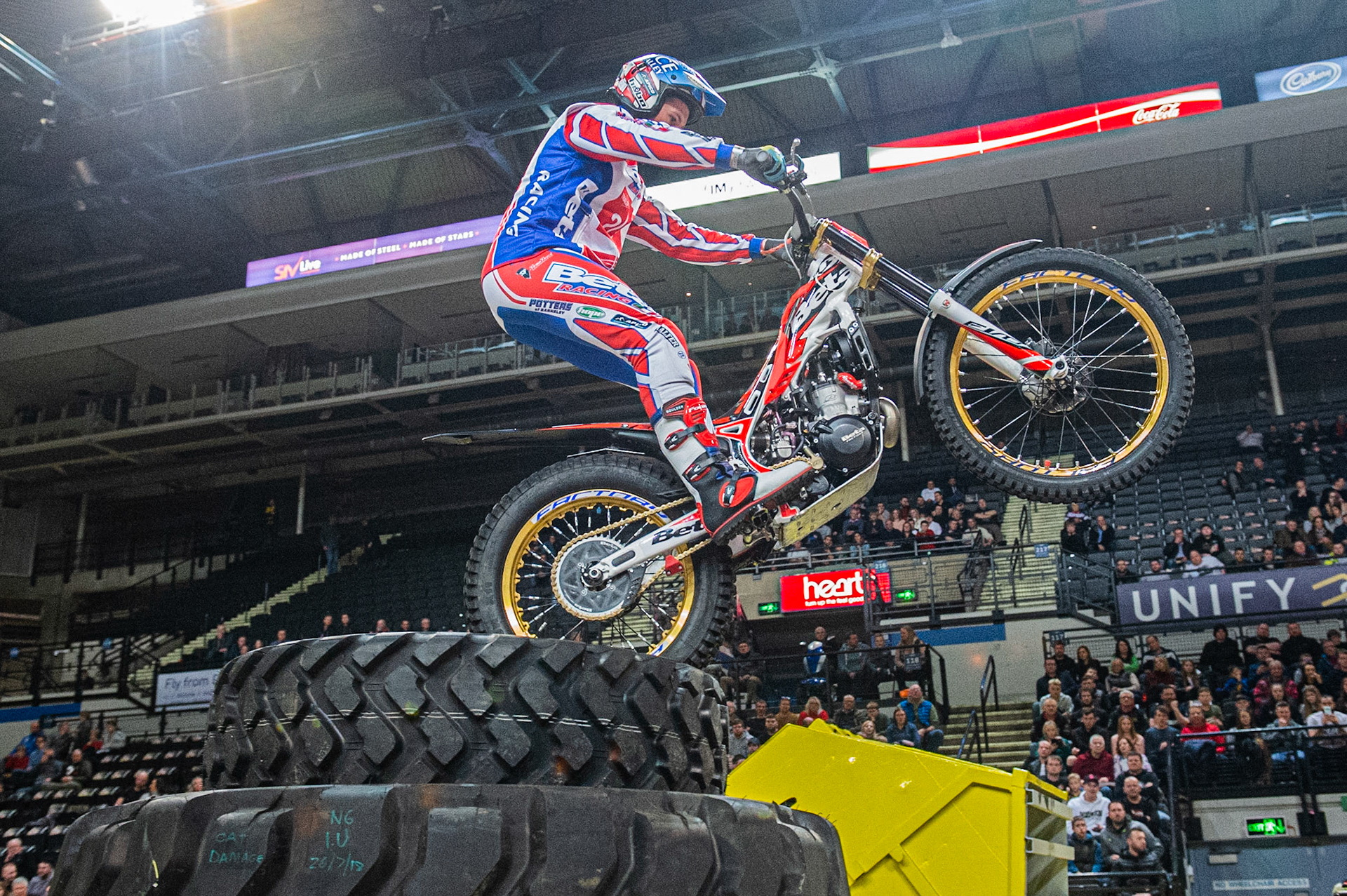 SHEFFIELD, ENGLAND  - DECEMBER 28TH  Jamie Busto, Spain (Vertigo) on the Michelin Tyres Section 5  during the 25th Anniversary Sheffield Indoor Trial at the FlyDSA Arena, Sheffield on Saturday 28th December 2019. (Credit: Ian Charles | MI News)